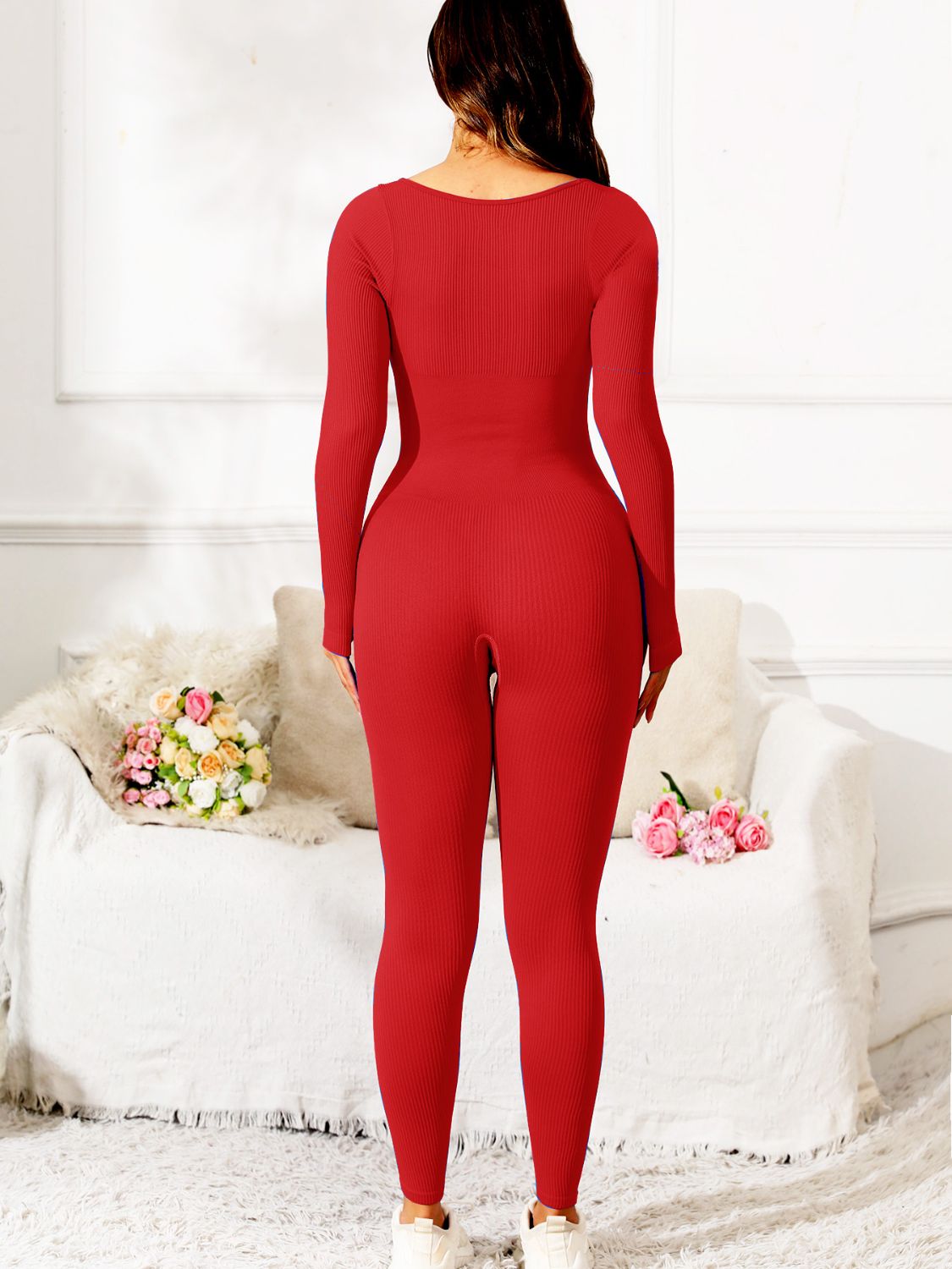 Stacey B's Scoop Neck Long Sleeve Active Jumpsuit