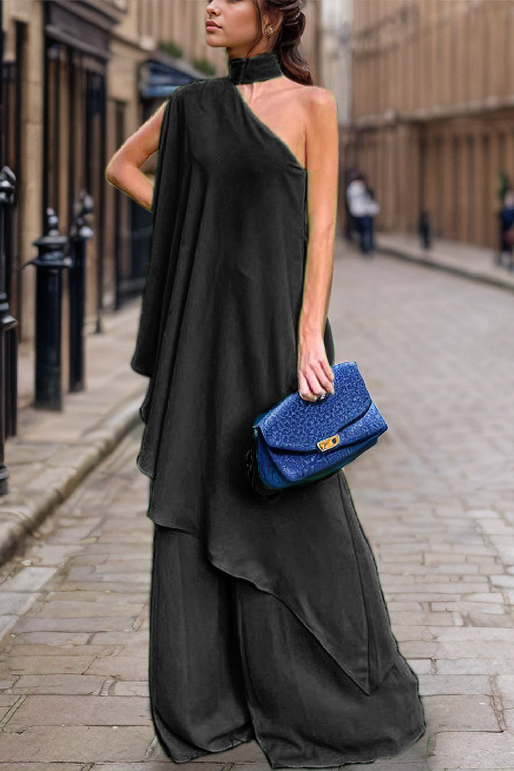 Stacey B's Mock Neck Single Shoulder Top and Pants Set