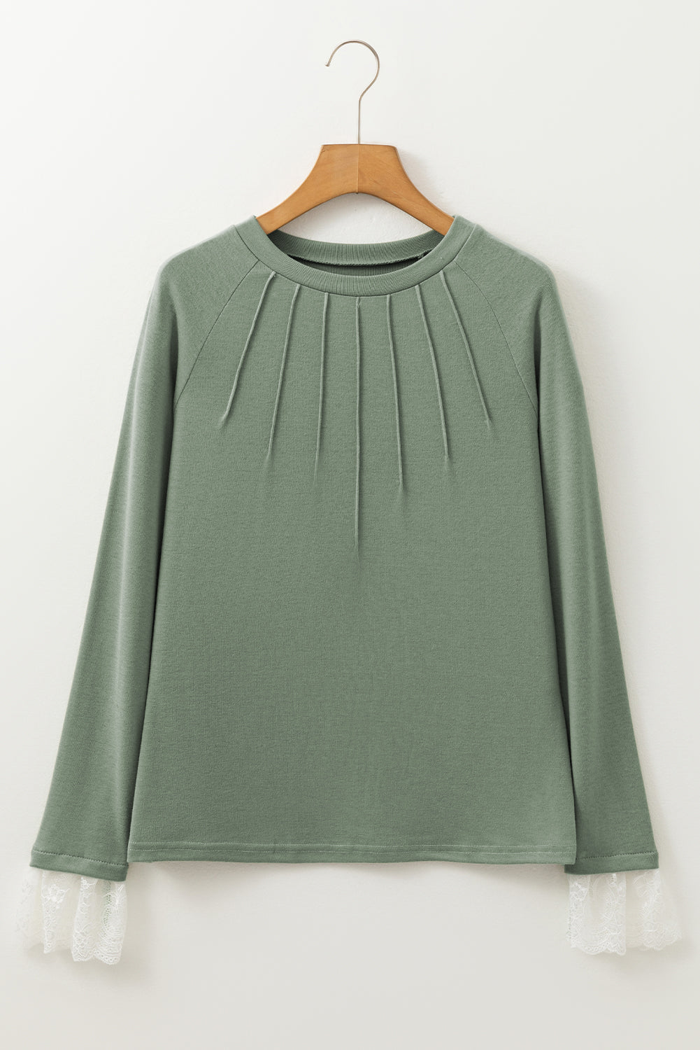 Stacey B's Parchment Seam Detail Lace Contrast Cuffs Raglan Sleeve Top