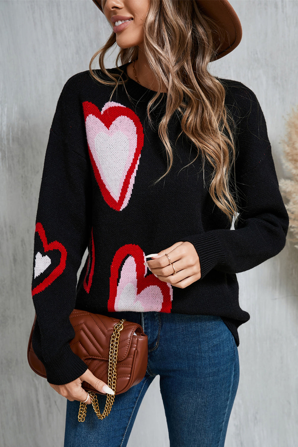 Stacey B's Angel Wings Heart Round Neck Long Sleeve Sweater
