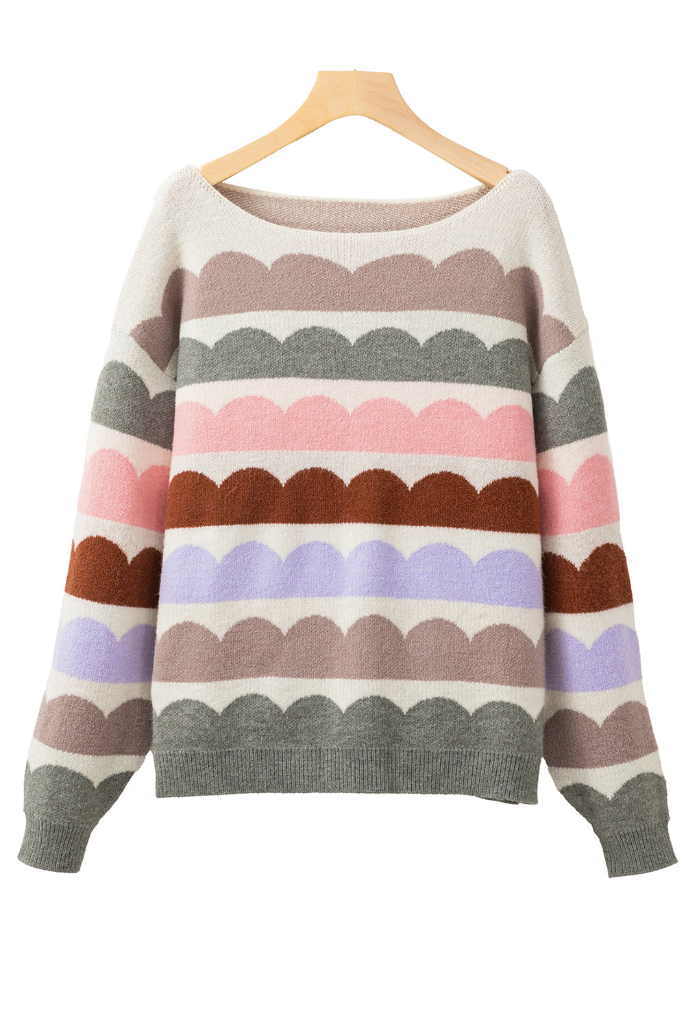 Stacey B's Gray Wave Striped Balloon Sleeve Drop Shoulder Sweater