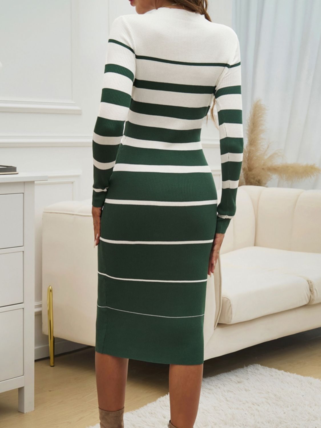 Stacey B's Color Block Round Neck Long Sleeve Midi Dress
