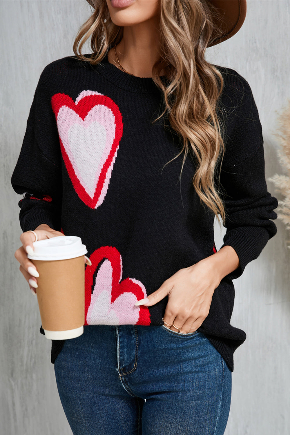 Stacey B's Angel Wings Heart Round Neck Long Sleeve Sweater