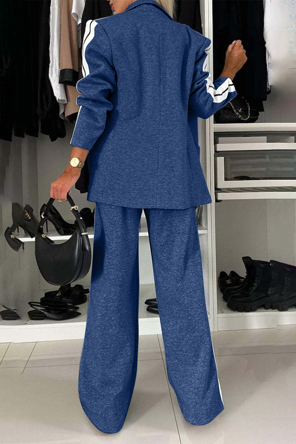 Stacey B's Full Size Contrast Lapel Collar Top and Pants Set