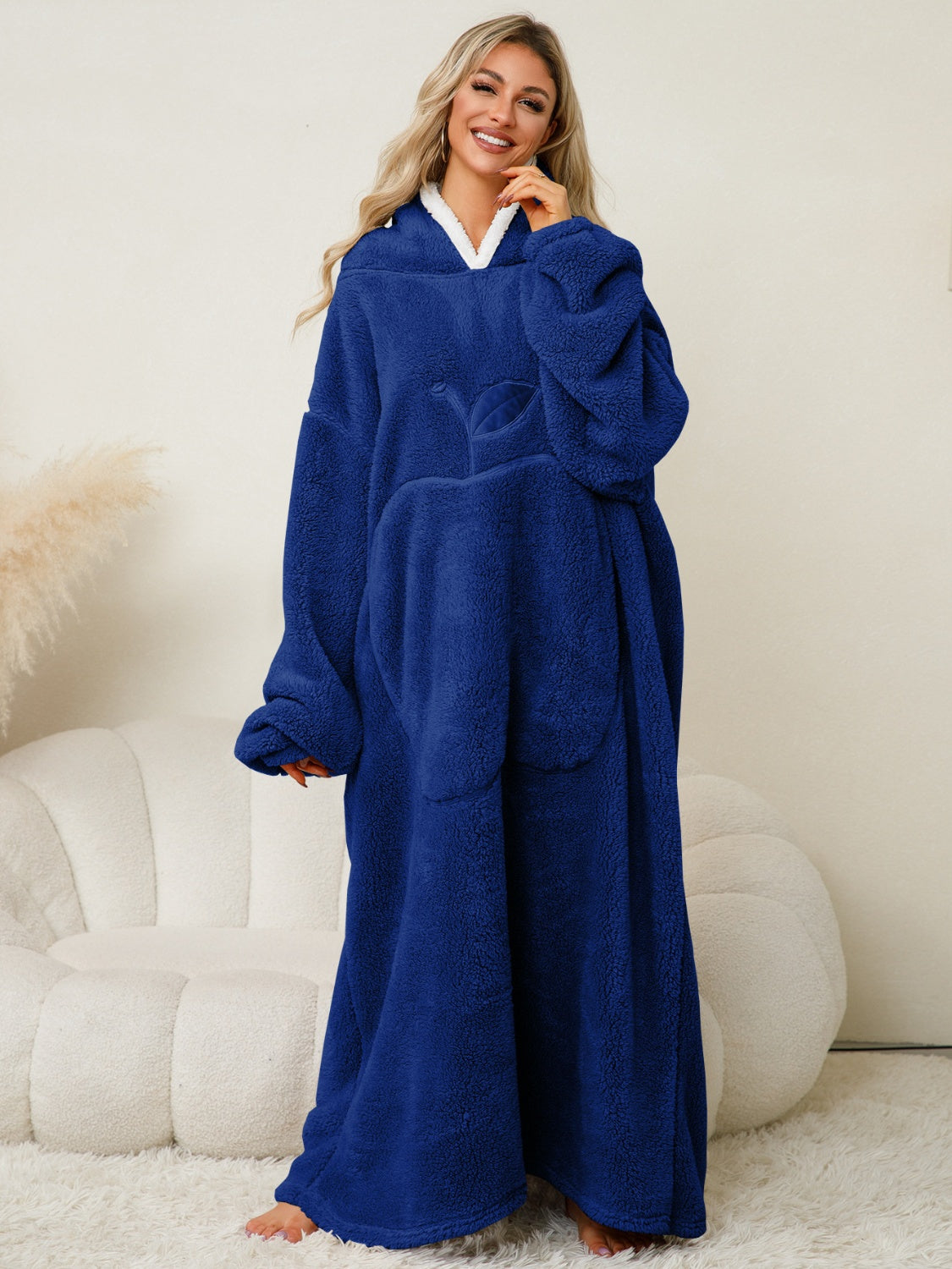 Stacey B's Pocketed Contrast Long Sleeve Hooded Lounge Dress