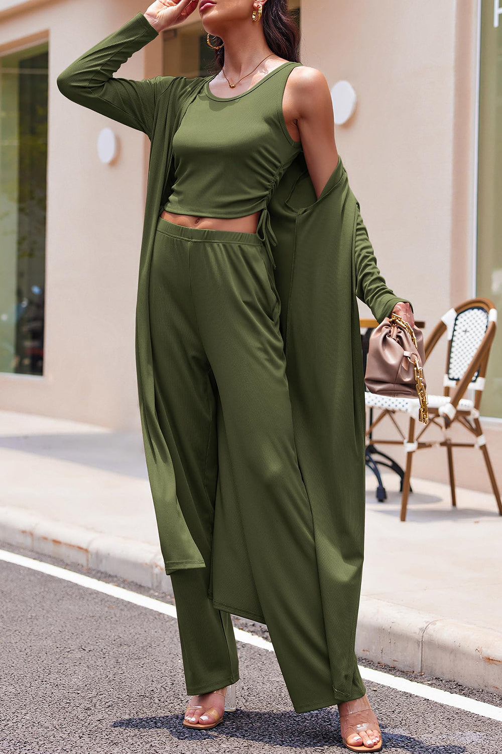 Stacey B's Drawstring Tank, Long Sleeve Cover Up and Pants Set