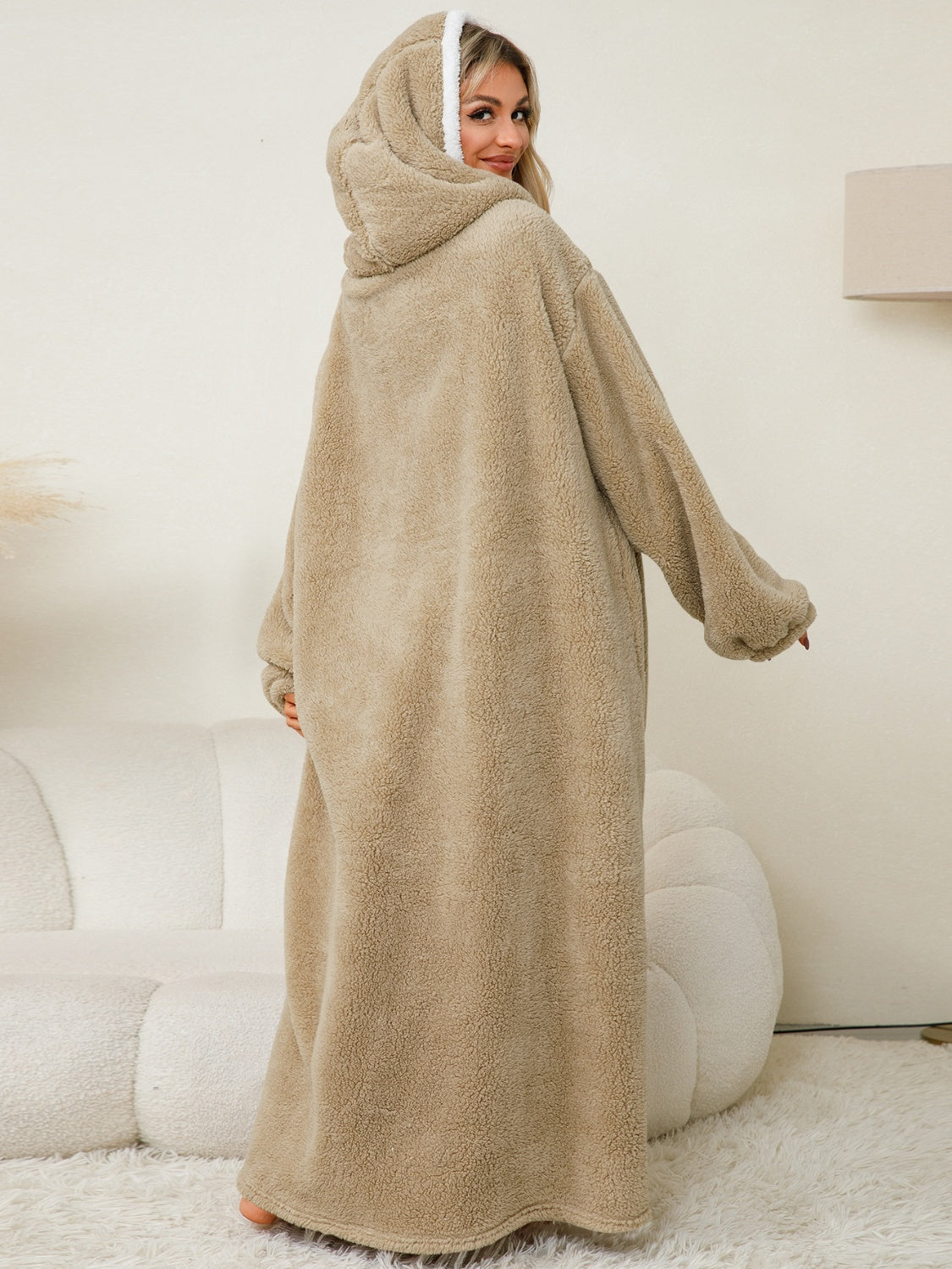 Stacey B's Pocketed Contrast Long Sleeve Hooded Lounge Dress