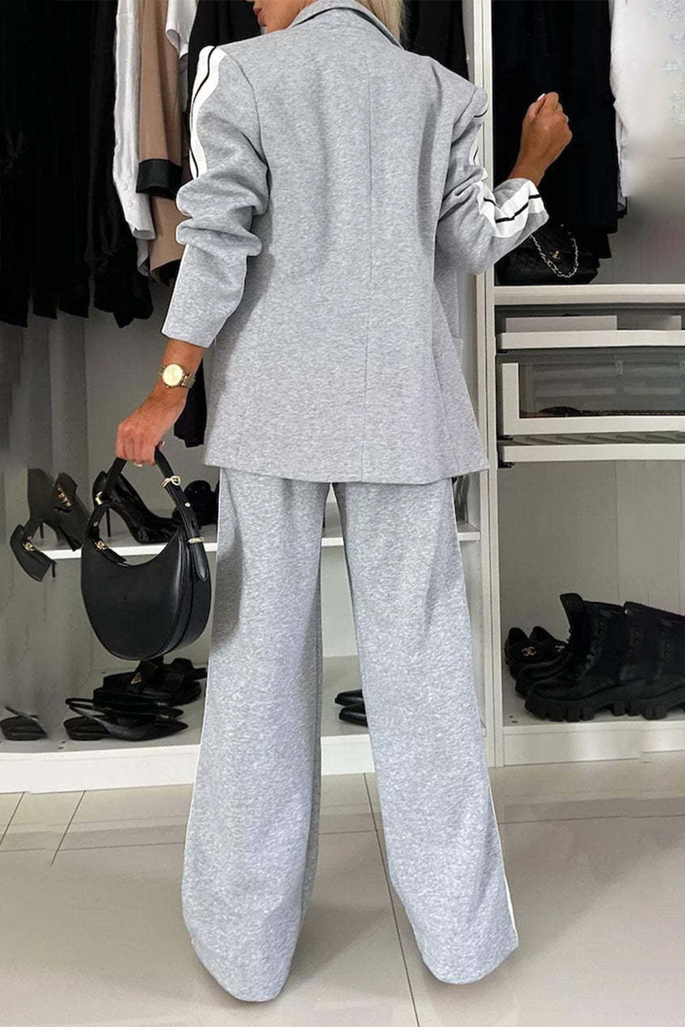 Stacey B's Full Size Contrast Lapel Collar Top and Pants Set