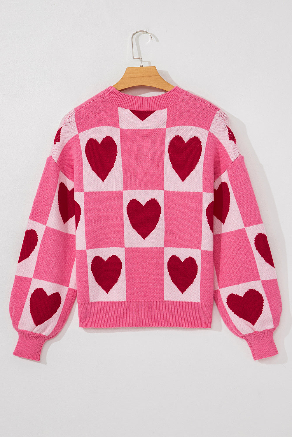 Stacey B's Pink Love Heart Checkered Valentine Crew Neck Sweater
