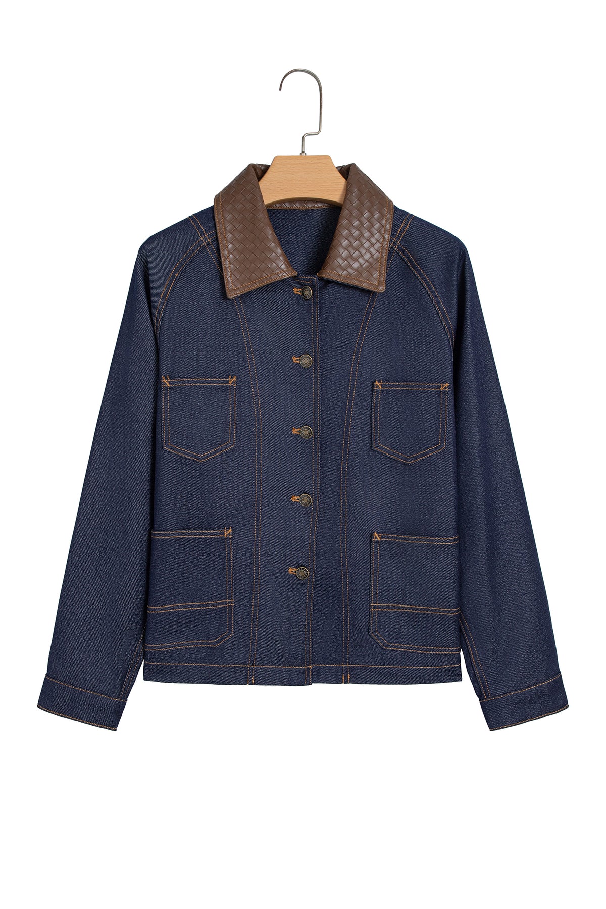Stacey B's Navy Blue Contrast Collar Stitched Detail Button Denim Jacket