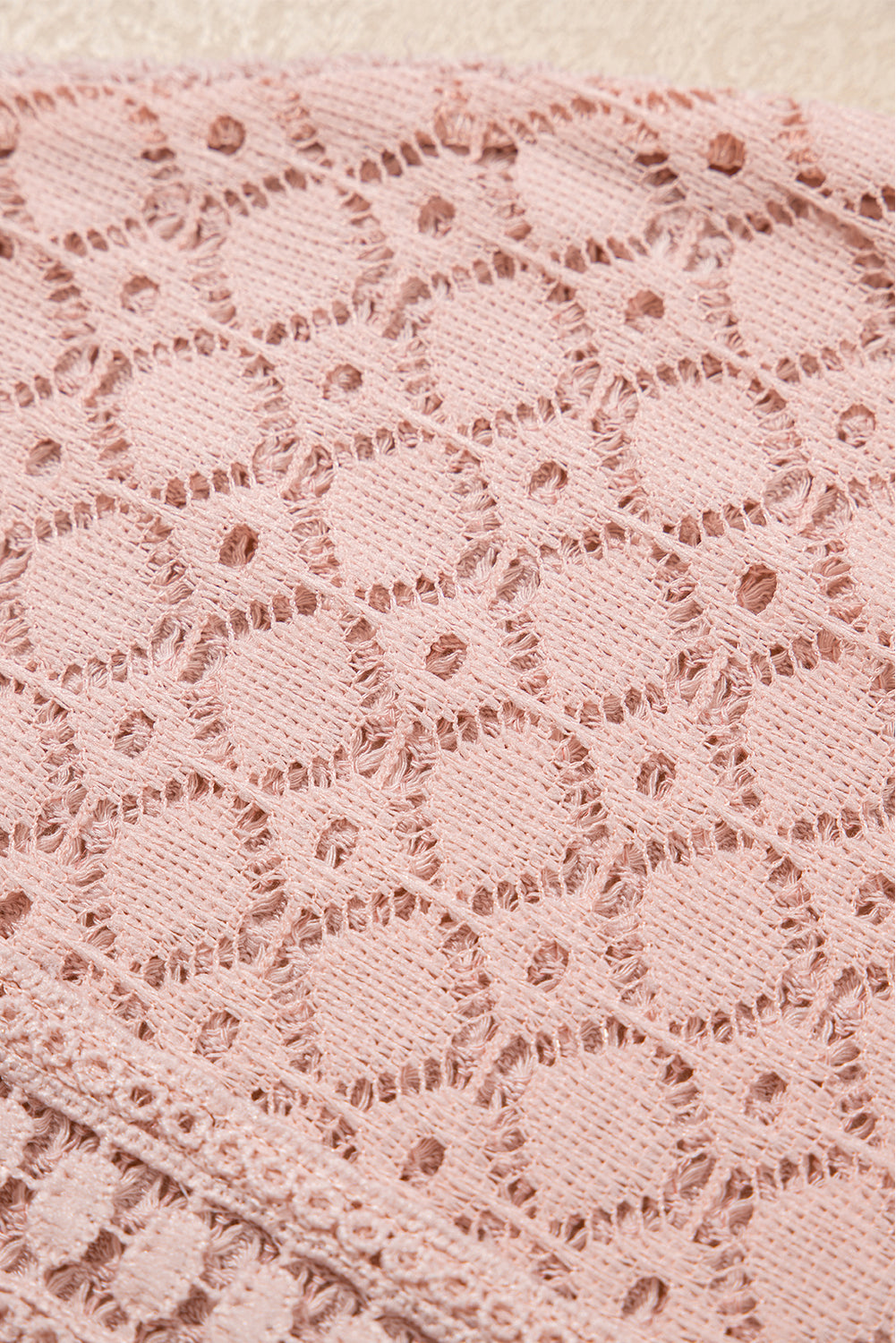 Stacey B's Light Pink Lace Patchwork Waffle Short Sleeve Top