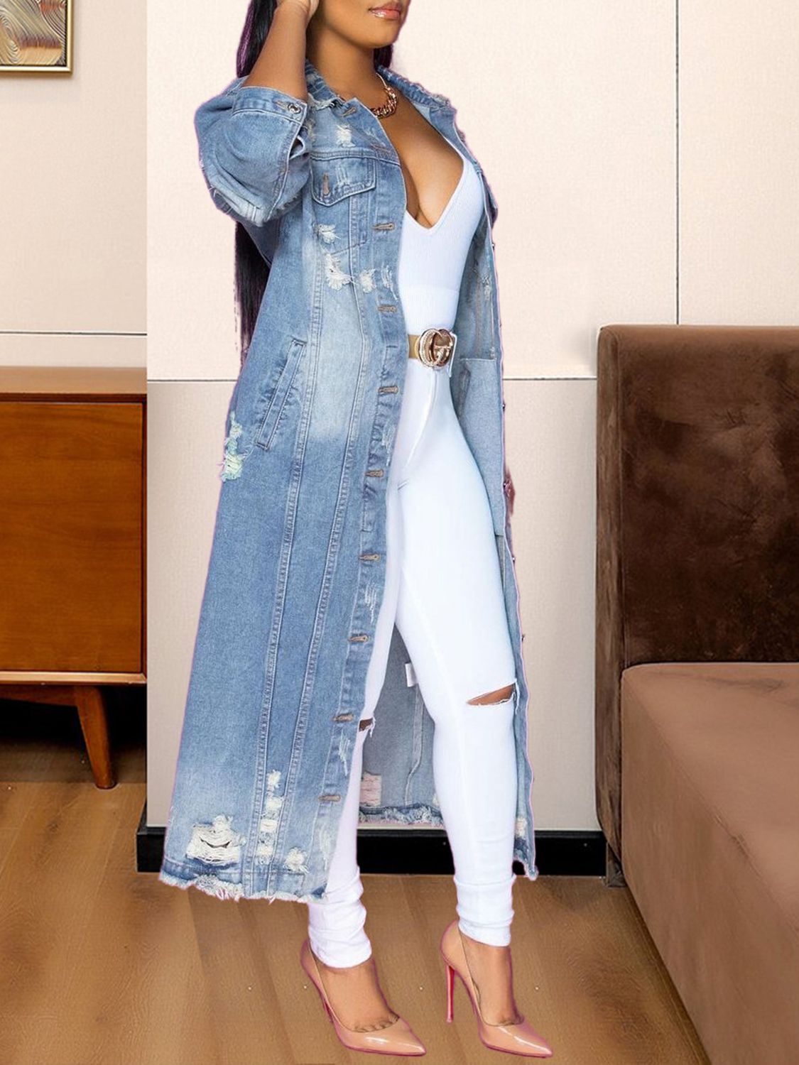 Stacey B's Long Sleeve Raw Hem Denim Jacket