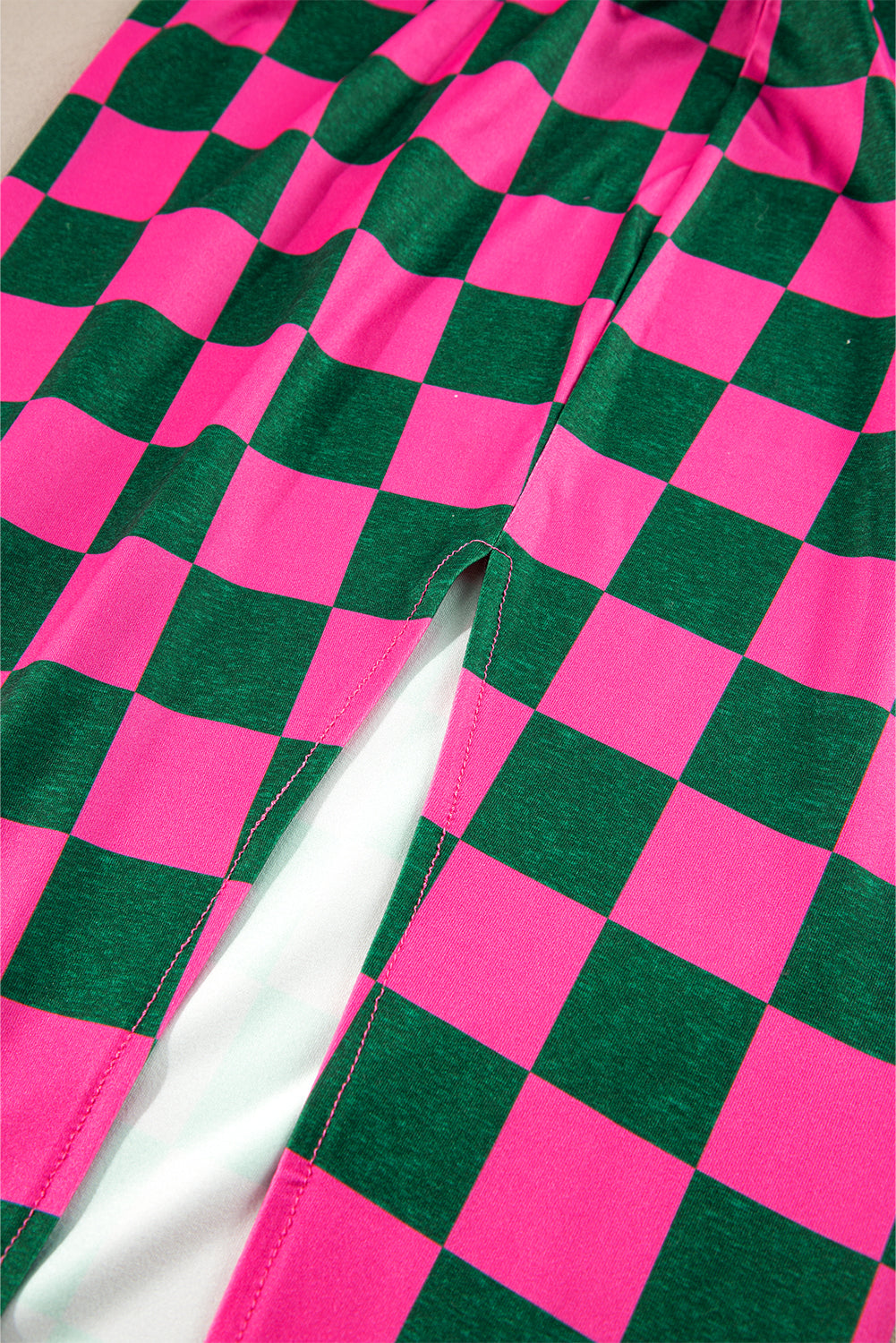 Stacey B's Rose Checkered Print Side Slit Slim Fit Midi Skirt