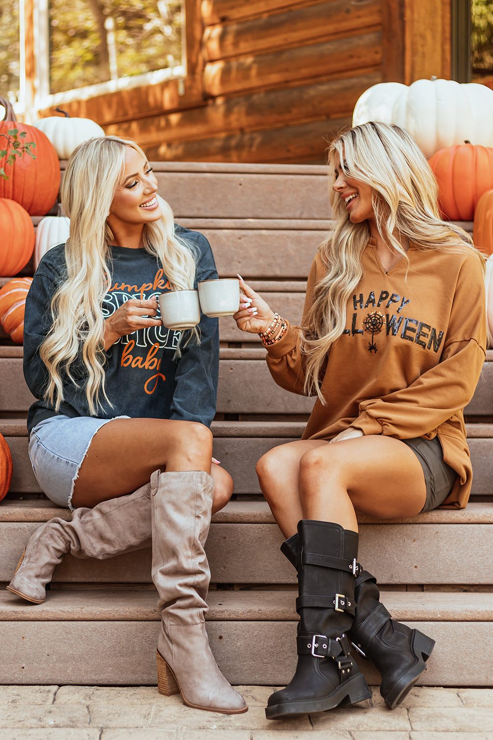 Stacey B's Dark Grey Halloween Pumpkin Spice Baby Graphic Textured Sweatshirt