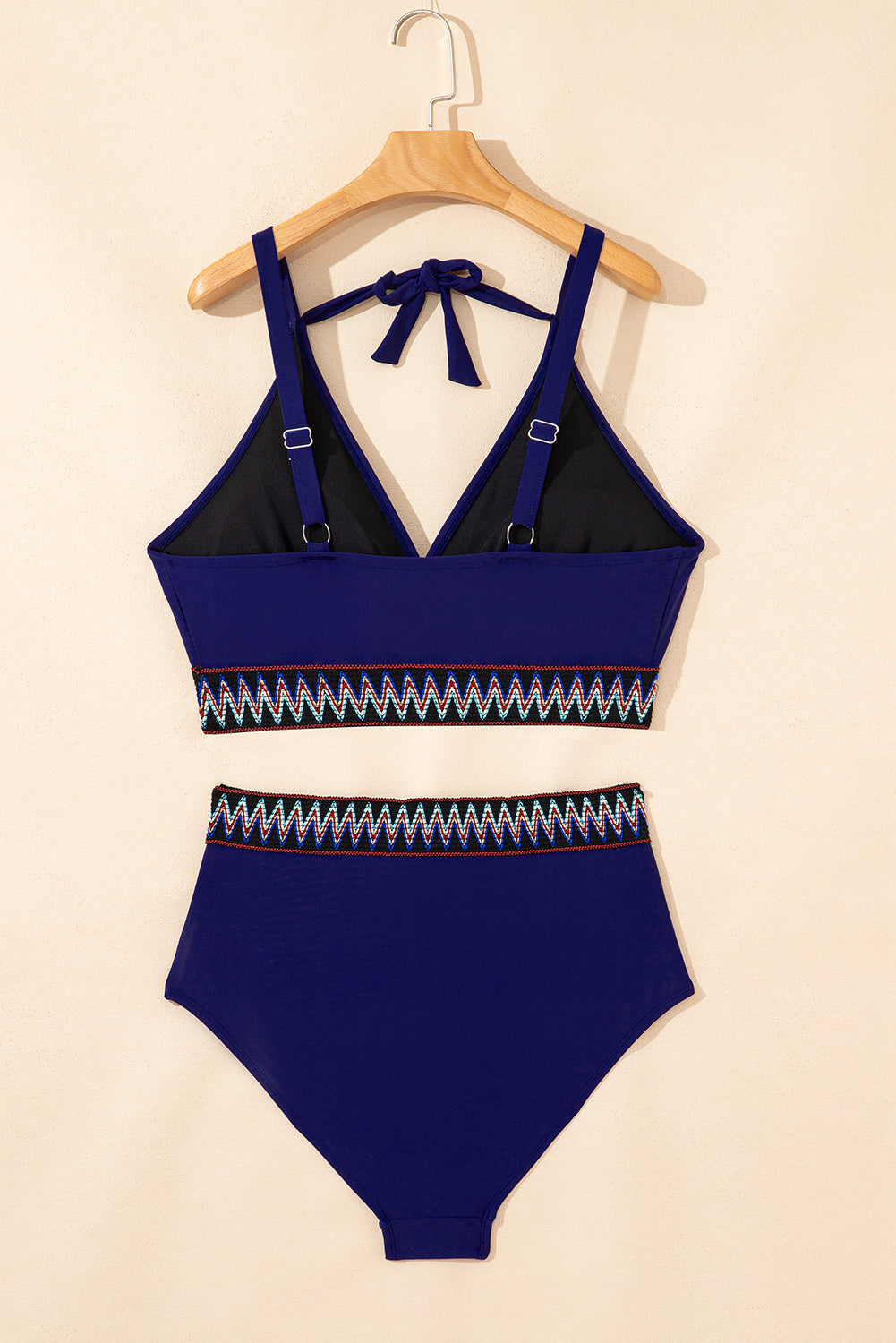 Stacey B's Navy Blue Embroidered Trim Wrap Tie Knot Plus Size High Waisted Bikini