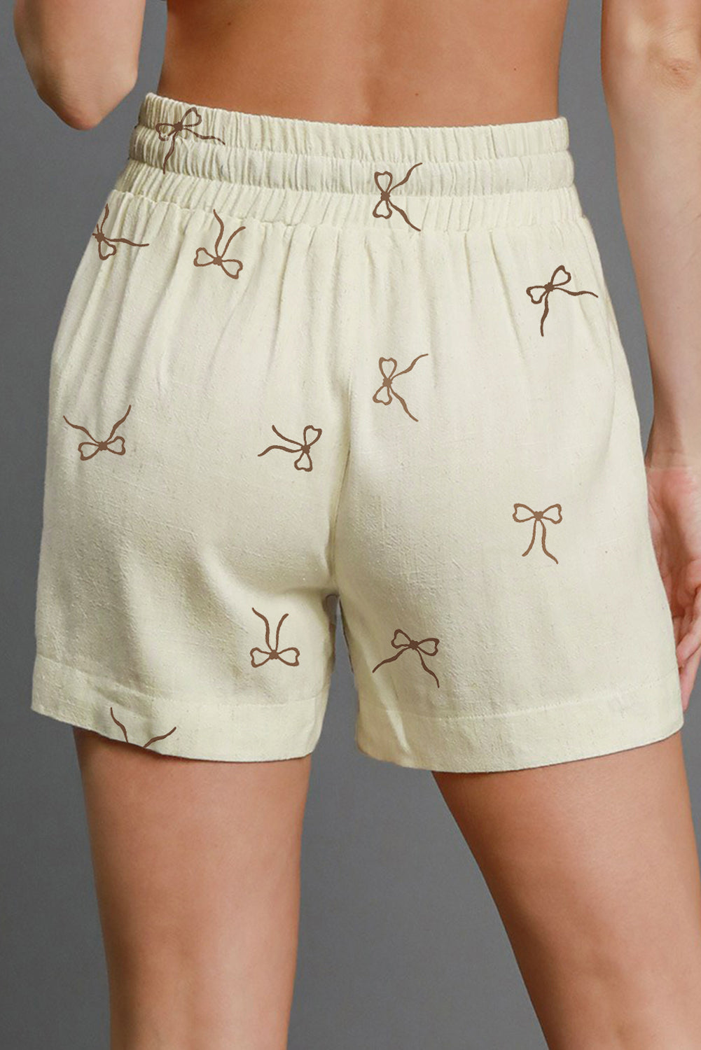 Stacey B's White Bow Print Lace Drawstring Casual Shorts