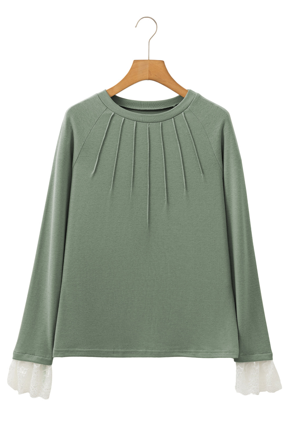 Stacey B's Parchment Seam Detail Lace Contrast Cuffs Raglan Sleeve Top