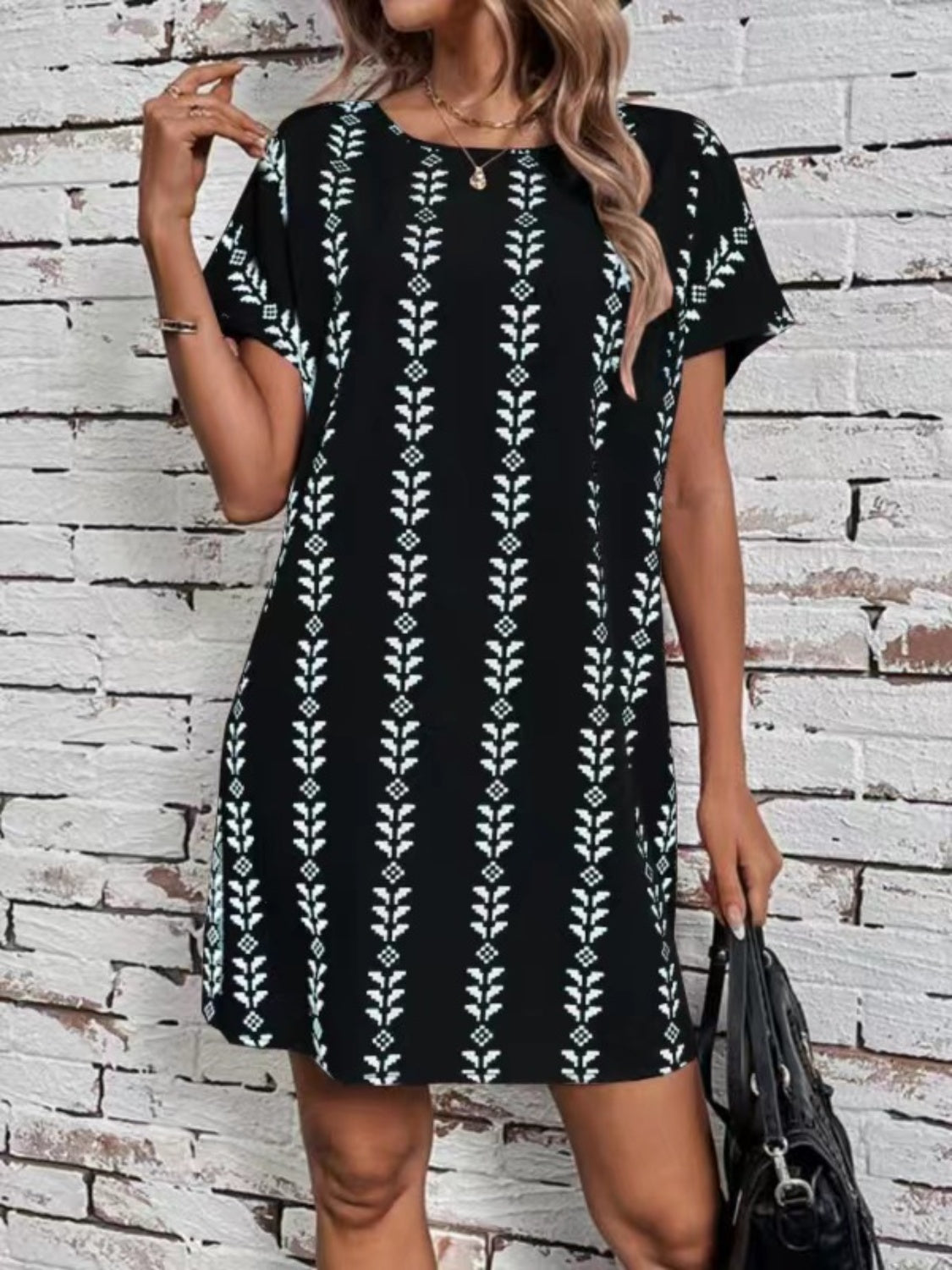 Stacey B's Printed Round Neck Short Sleeve Dress