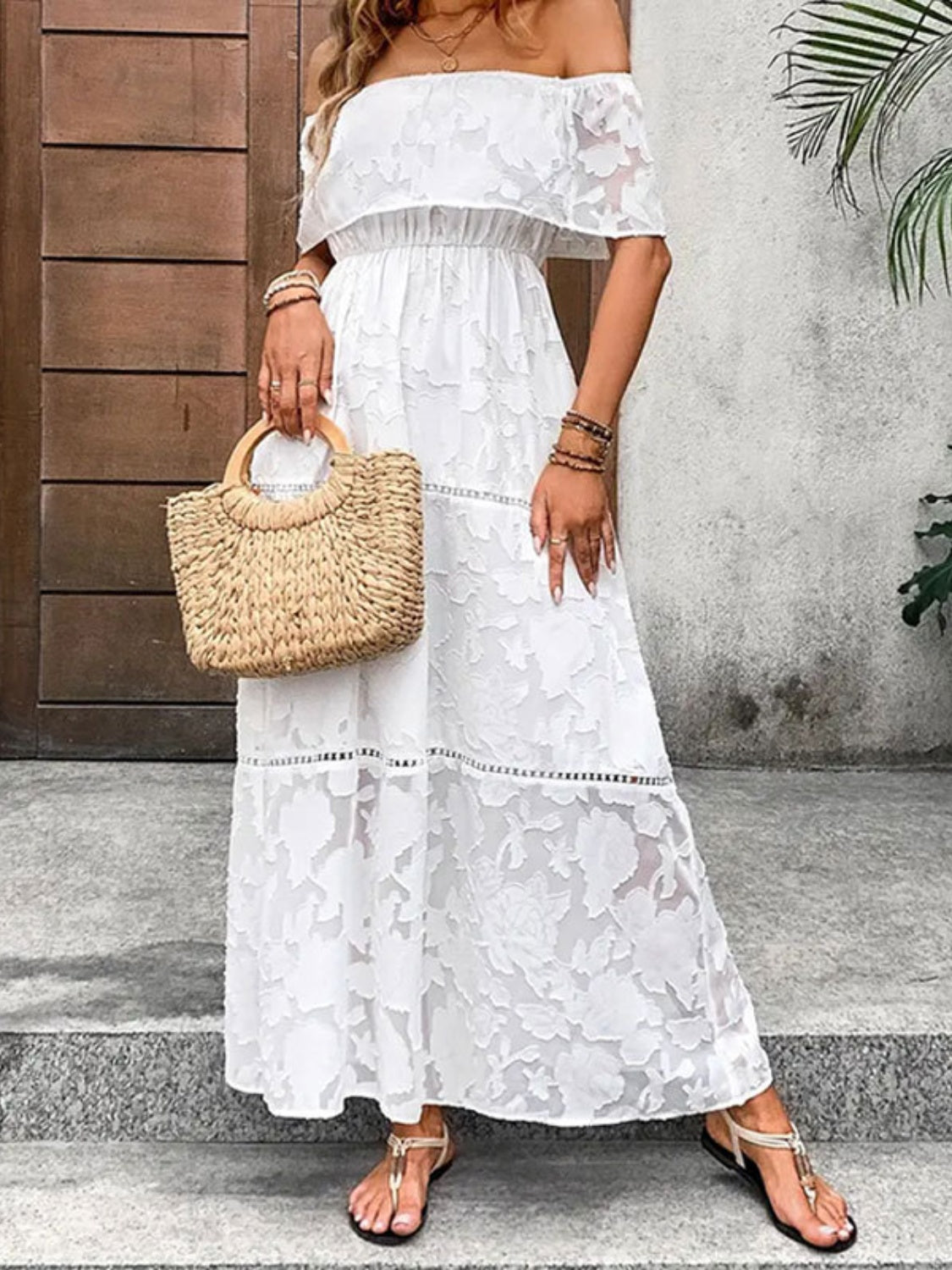 Stacey B's Off-Shoulder Short Sleeve Maxi Dress