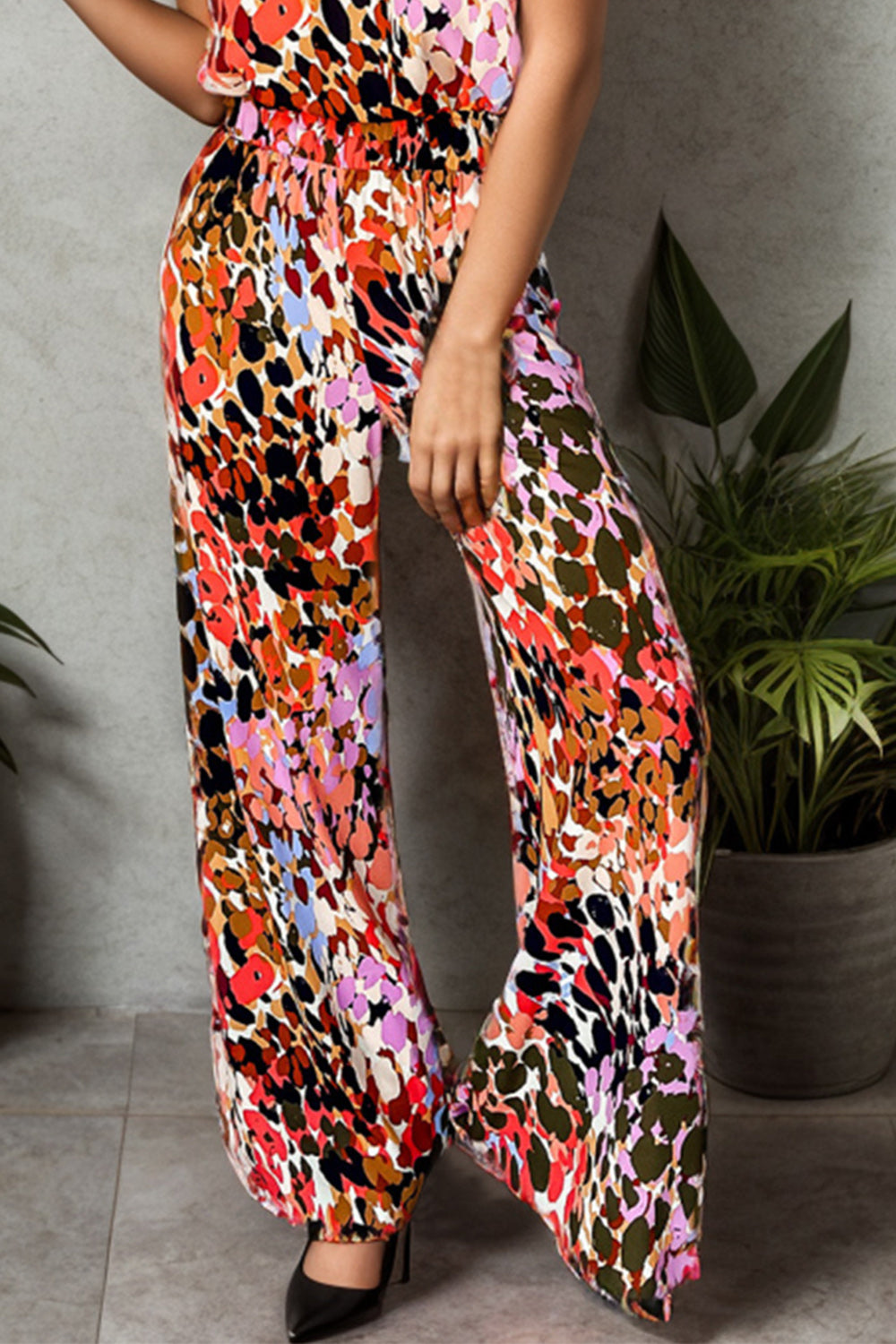 Stacey B's Tied Printed Mock Neck Top and Pants Set