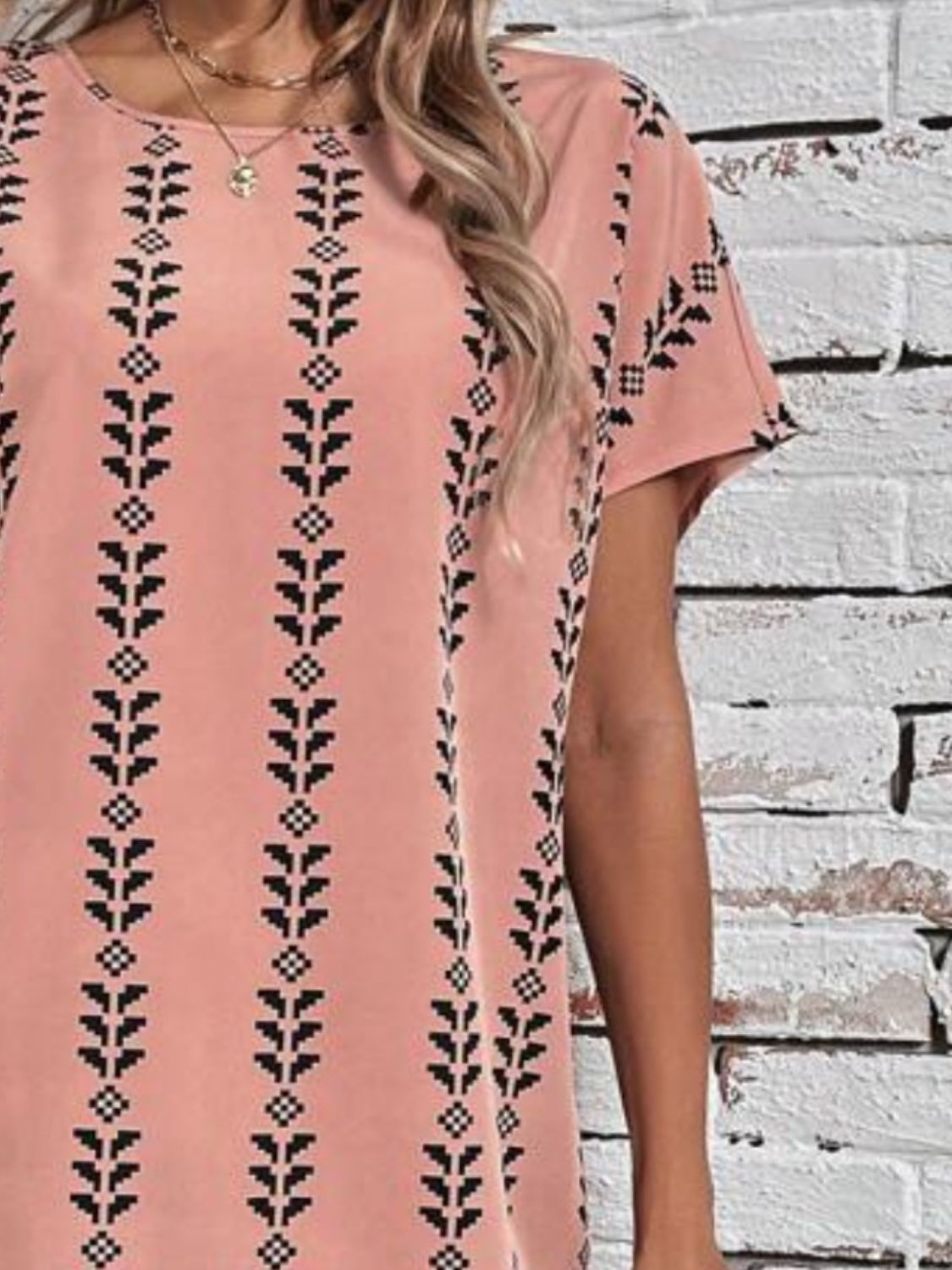 Stacey B's Printed Round Neck Short Sleeve Dress
