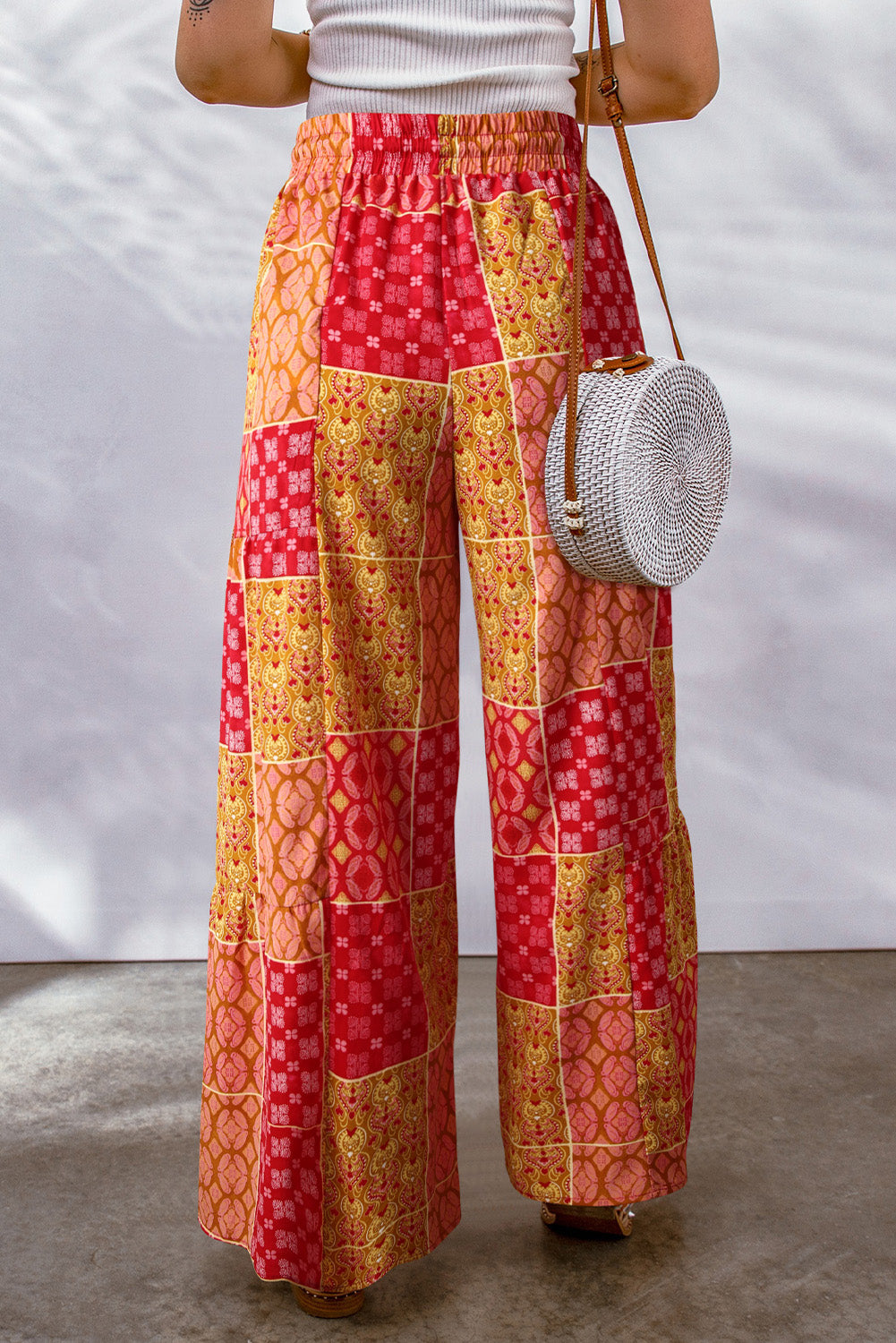 Stacey B's Bohemian Patchwork Drawstring Wide Leg Pants