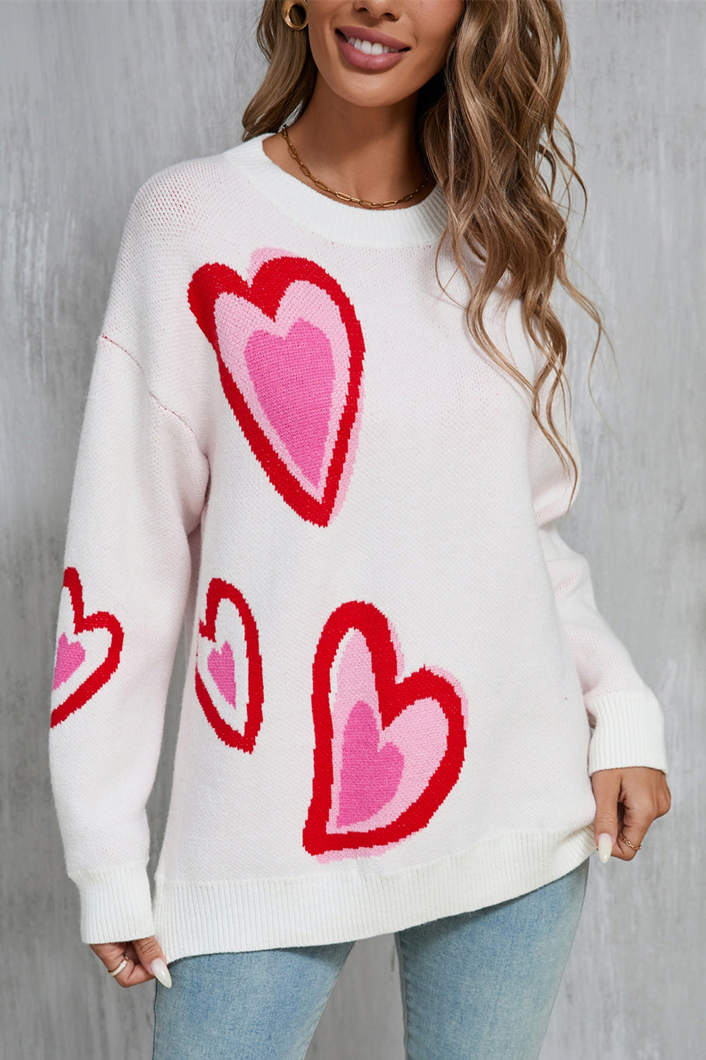 Stacey B's Angel Wings Heart Round Neck Long Sleeve Sweater