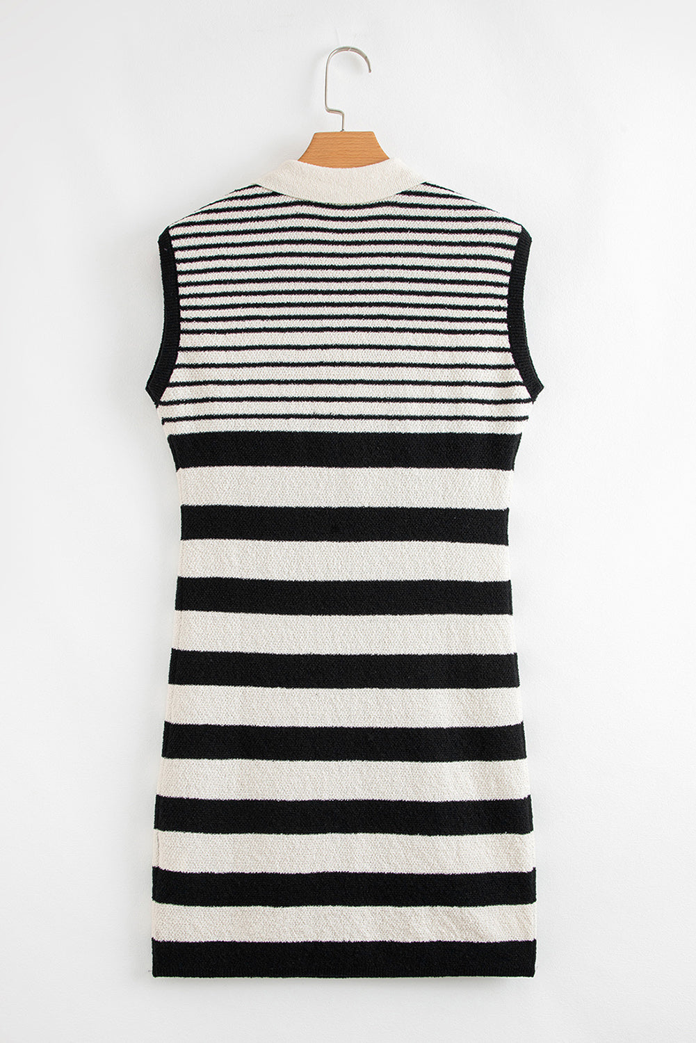 Stacey B's Black Mixed Striped Print Half Placket Collared Cap Sleeve Bodycon Sweater Dress