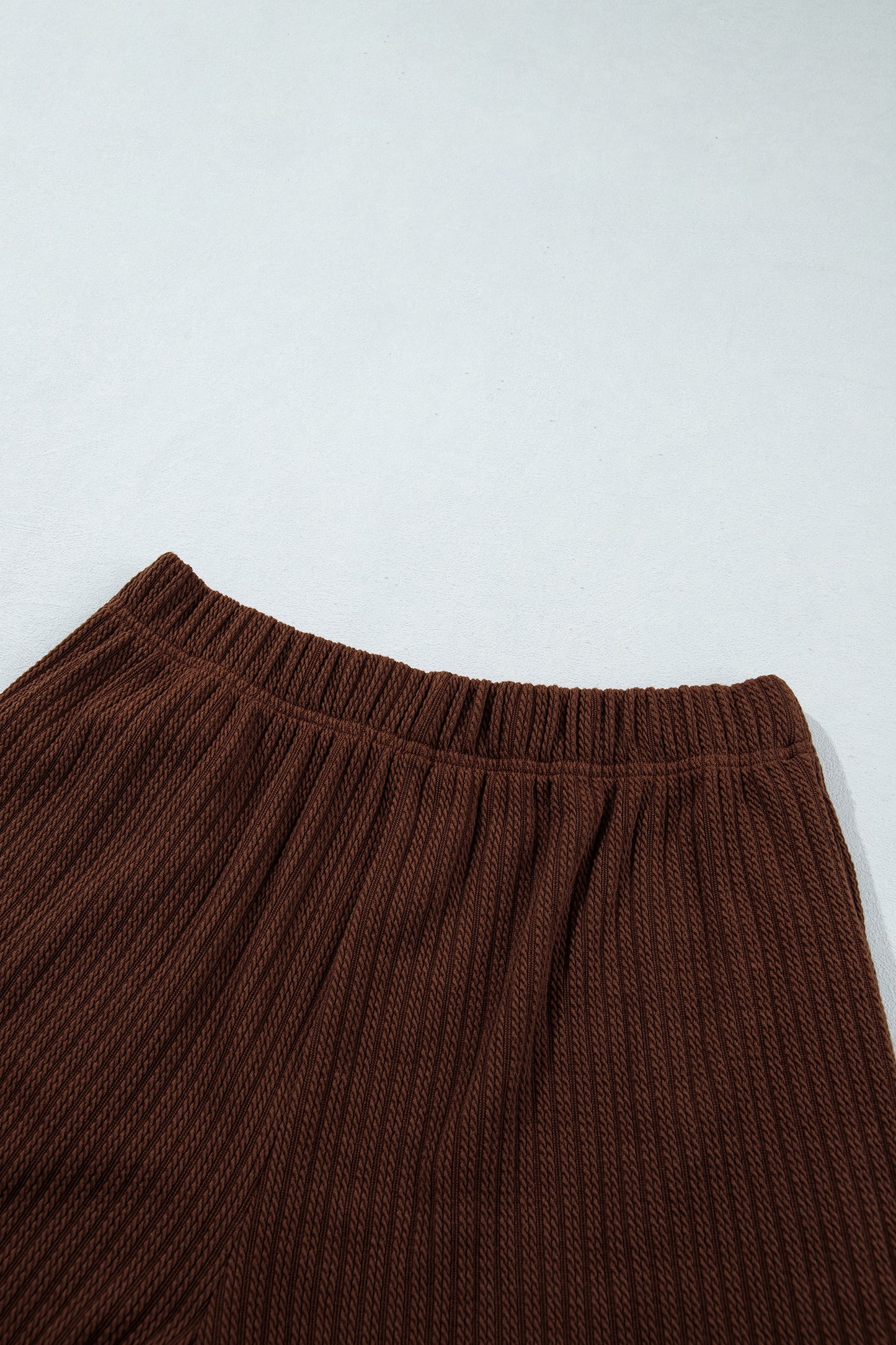 Stacey B's Dark Brown Textured Ribbed Knit Lettuce Trim 2pcs Lounge Set