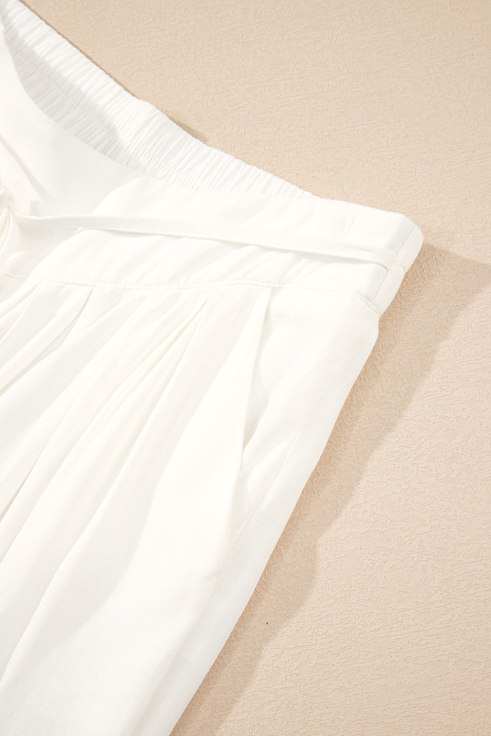 Stacey B's White Solid Drop Waist Pleated Wide Leg Casual Pants