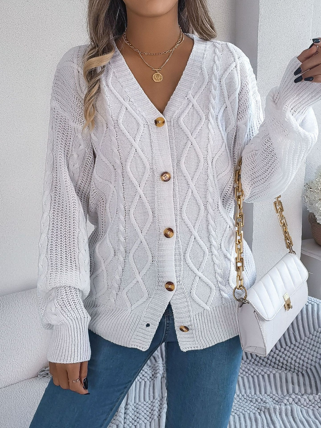 Stacey B's Cable-Knit Long Sleeve Cardigan