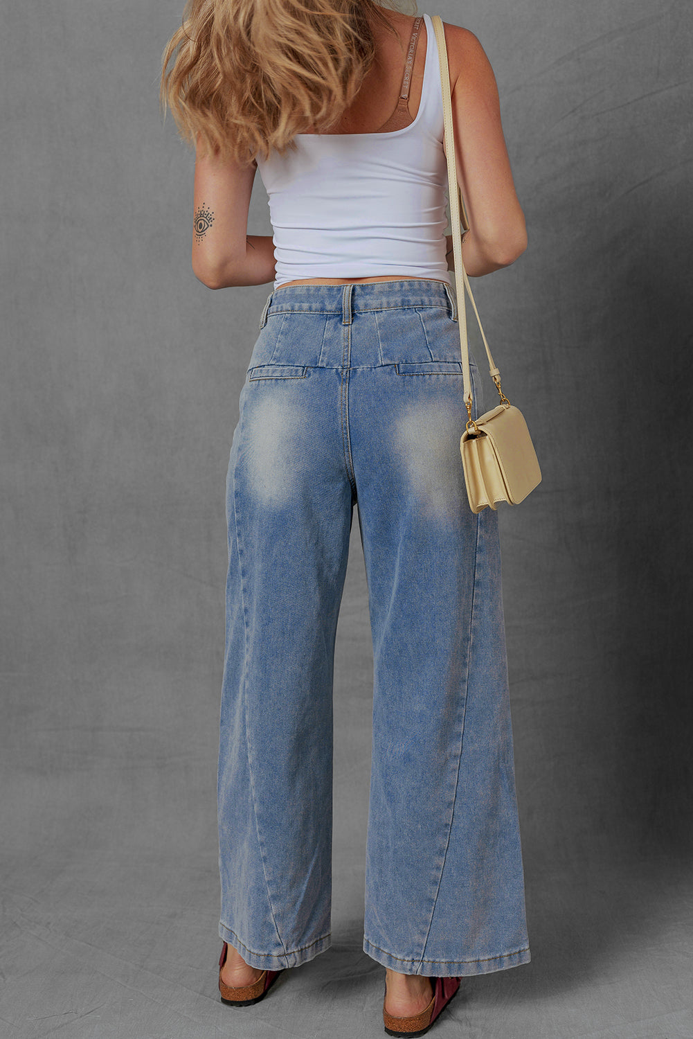 Stacey B's Ashleigh Blue Washed Pleated Detail Wide Leg Jeans