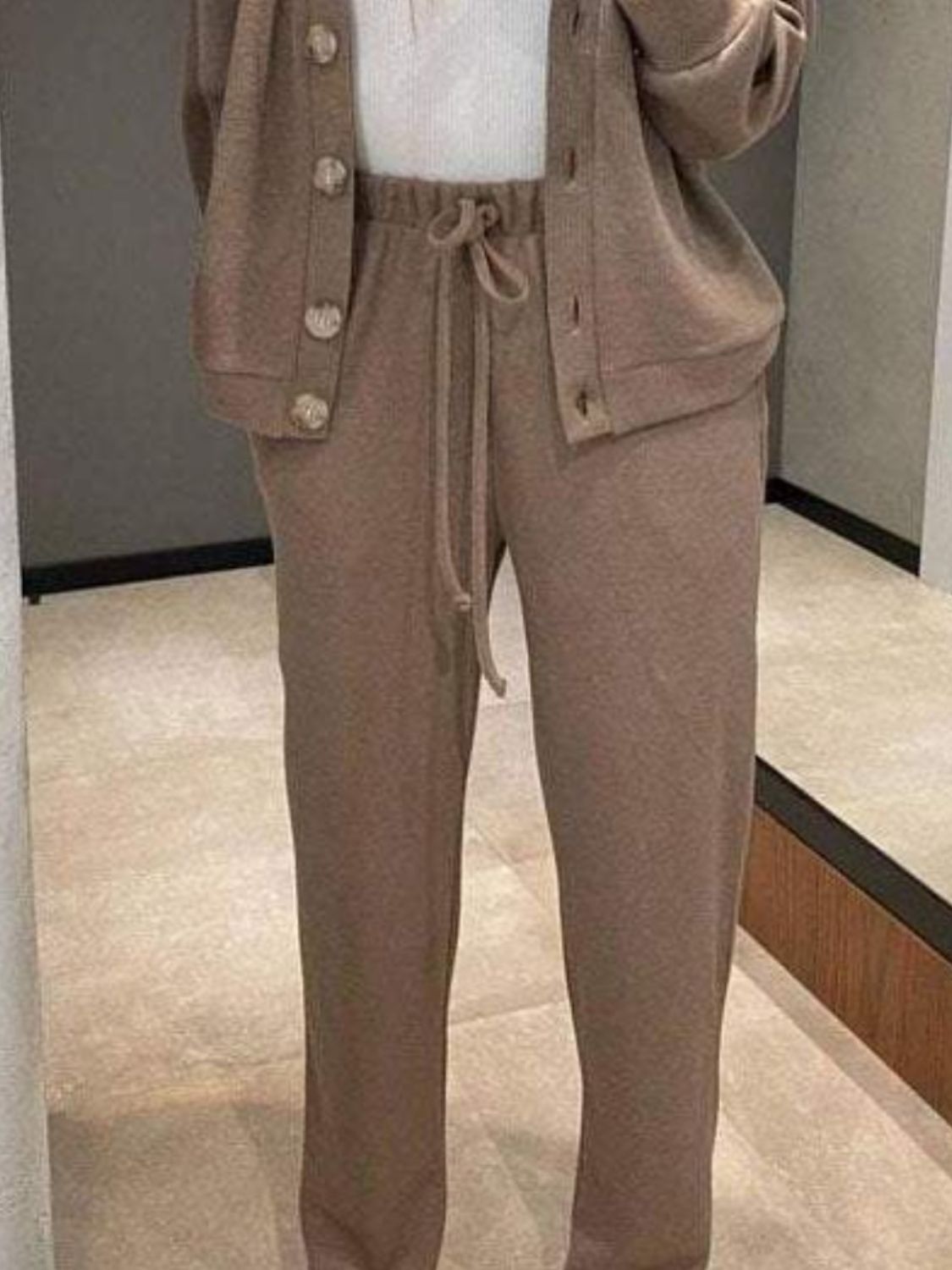 Stacey B's Full Size Button Up Long Sleeve Top and Pants Set