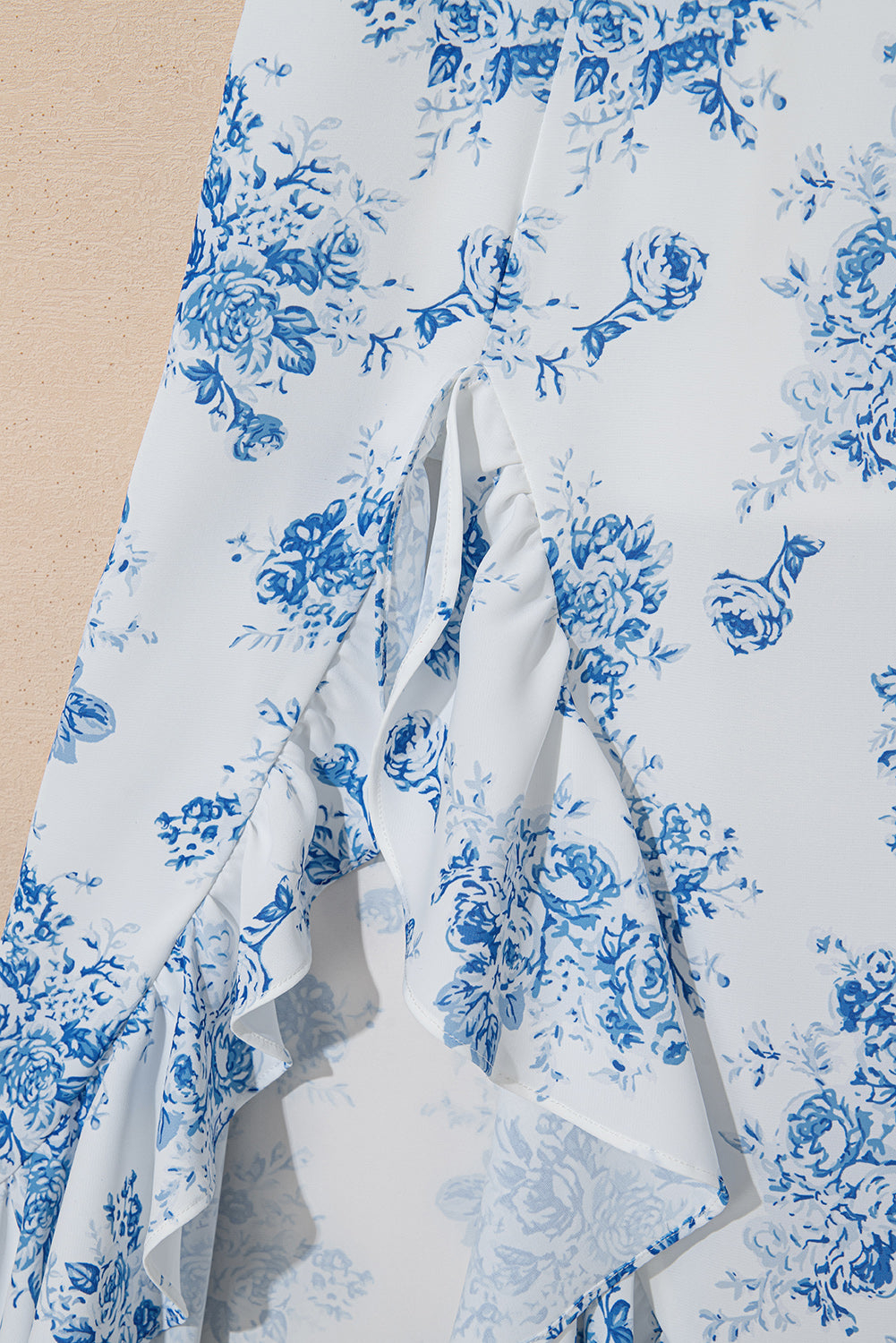 Stacey B's Sky Blue Boho Floral High Waist Ruffle Split Maxi Skirt