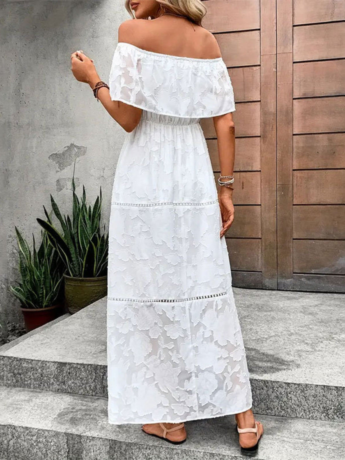 Stacey B's Off-Shoulder Short Sleeve Maxi Dress