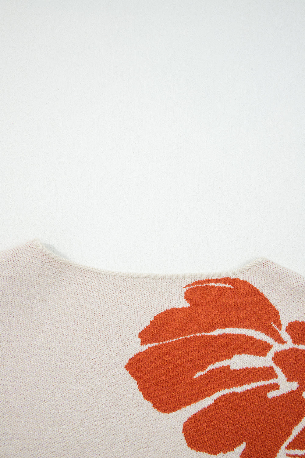Stacey B's Beige Bold Flower Pattern Wide Sleeve Baggy Sweater