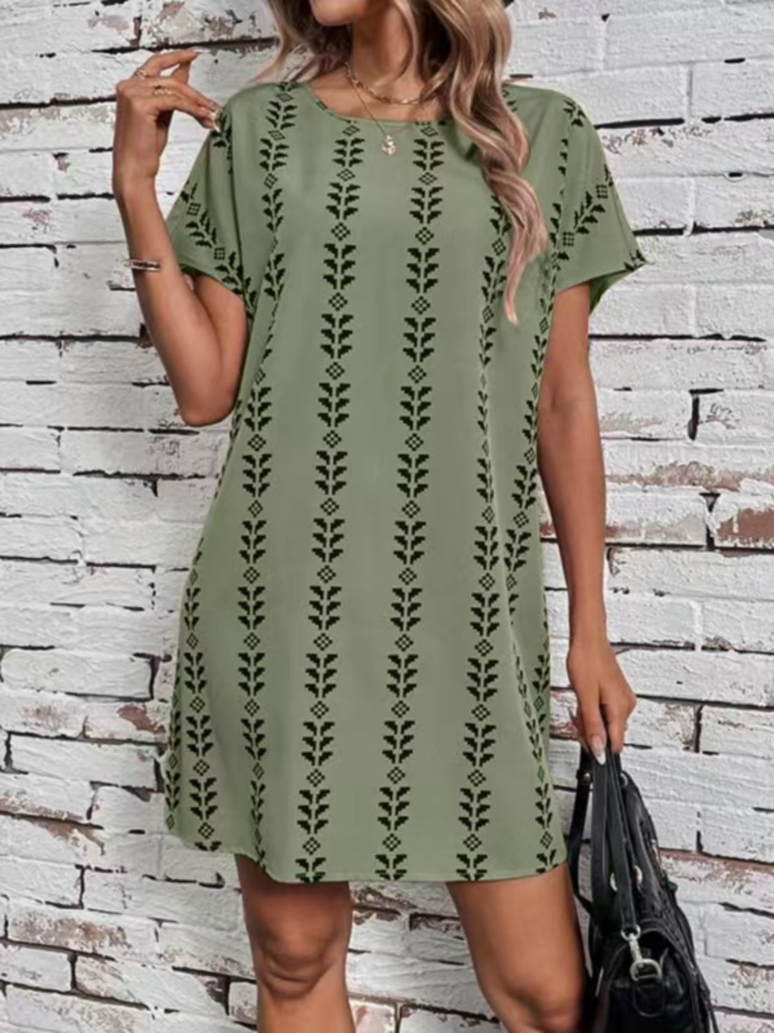 Stacey B's Printed Round Neck Short Sleeve Dress