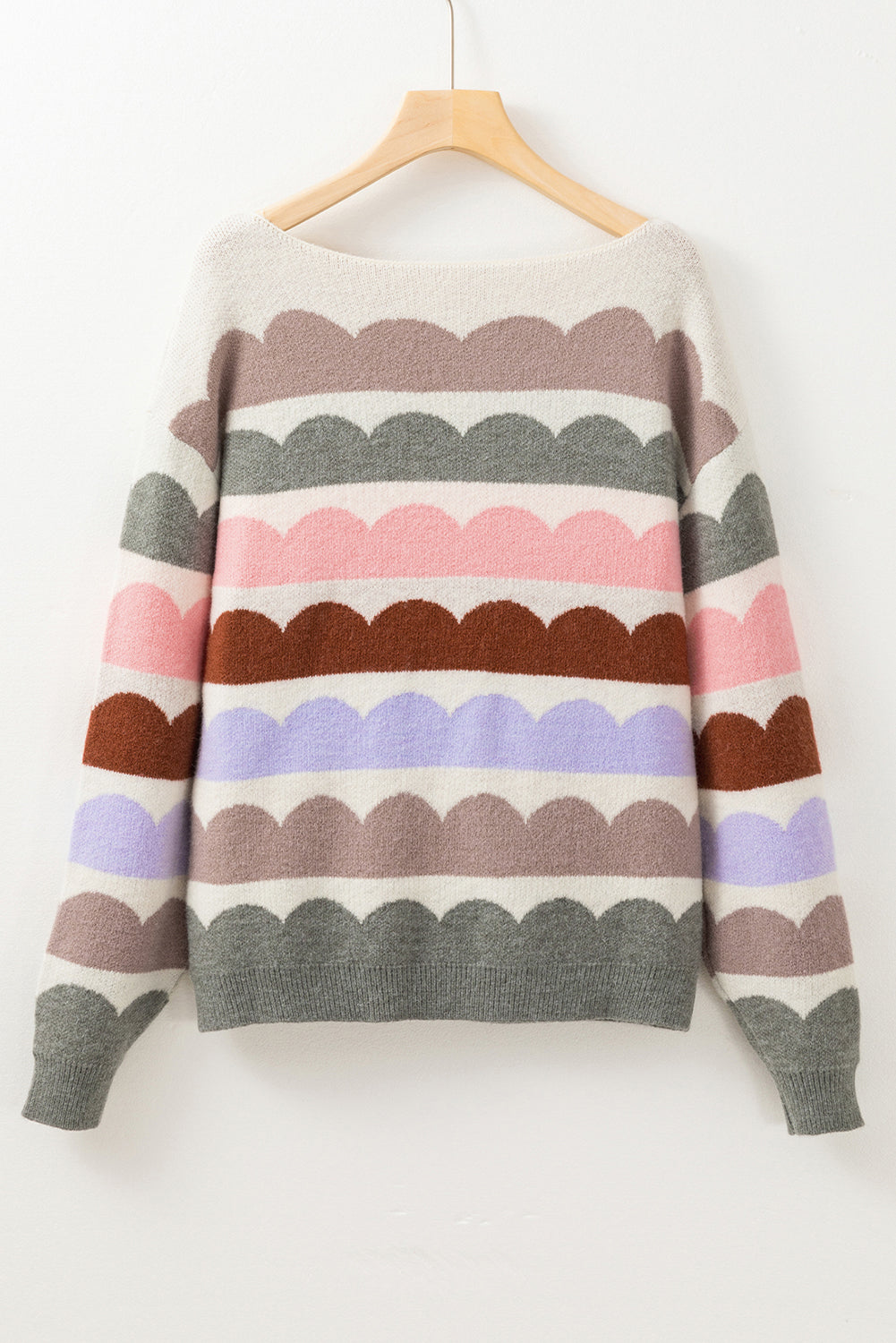 Stacey B's Gray Wave Striped Balloon Sleeve Drop Shoulder Sweater