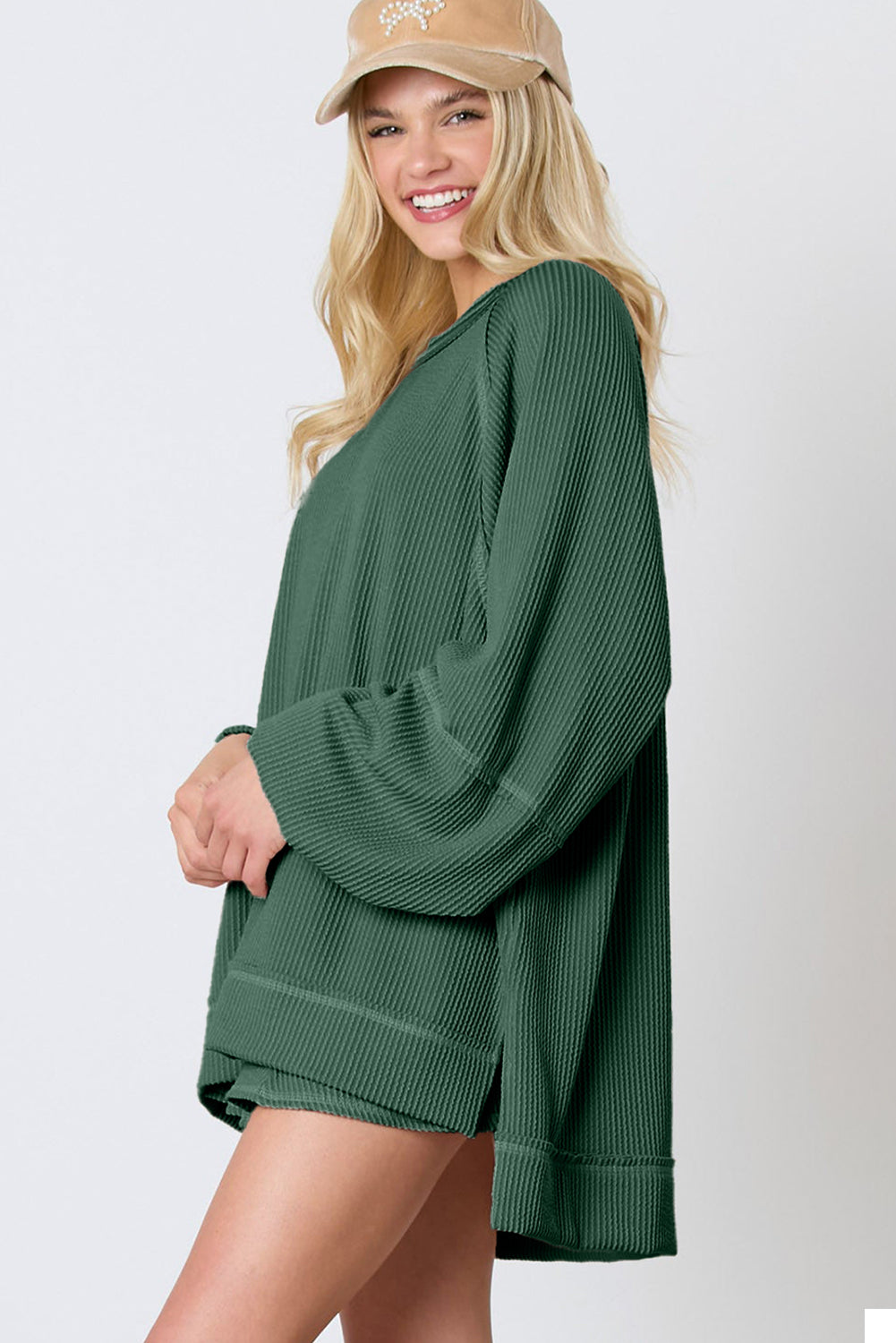 Stacey B's Jet Stream Corded Lantern Sleeve Pullover and Ruffle Mini Skirt Set