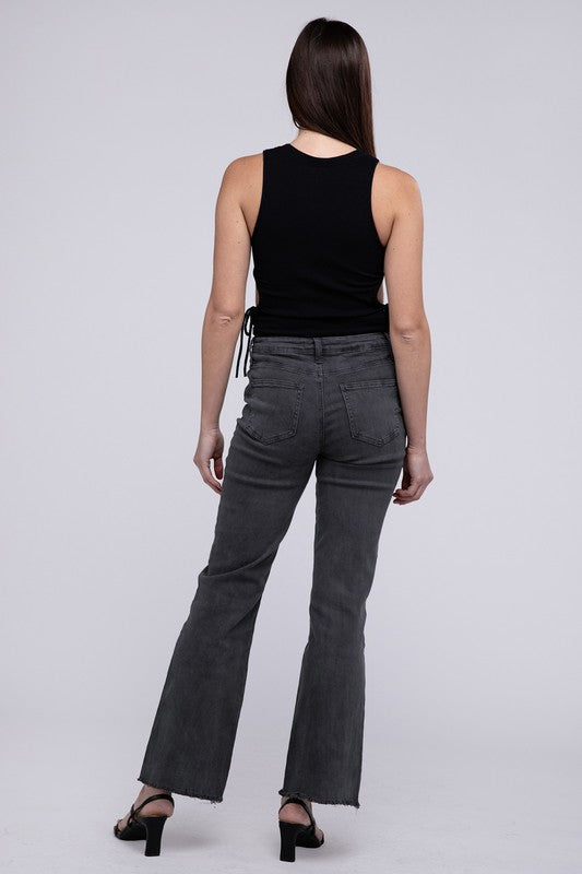 Stacey B's Acid Washed Frayed Cutoff Hem Straight Wide Pants