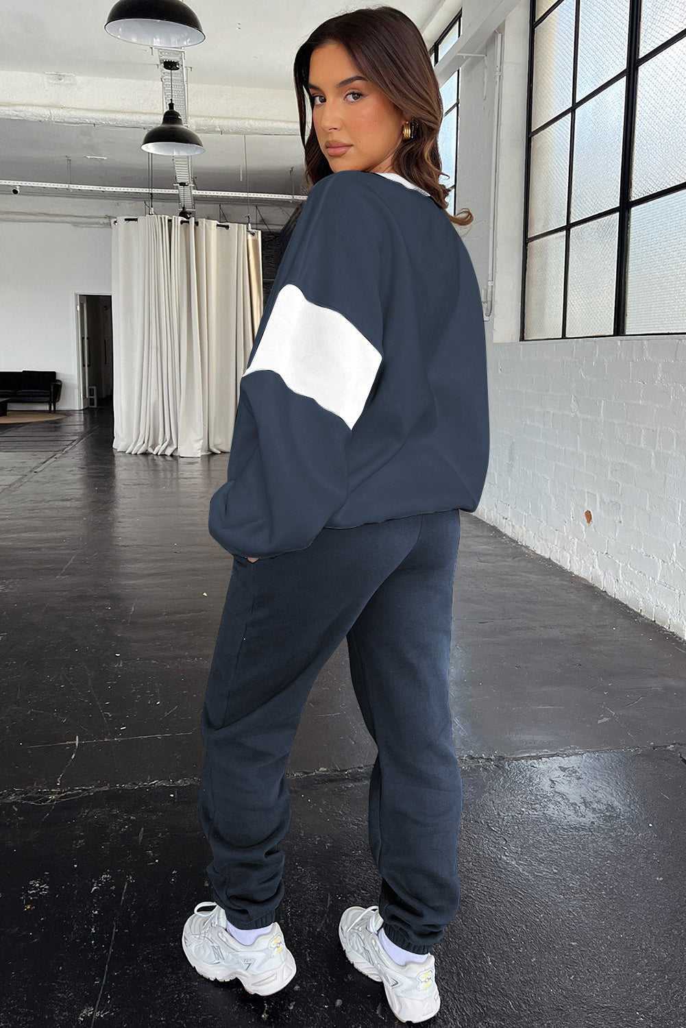 Stacey B's Navy Blue Drop Shoulder Loose Sweatshirt and Joggers Active Set