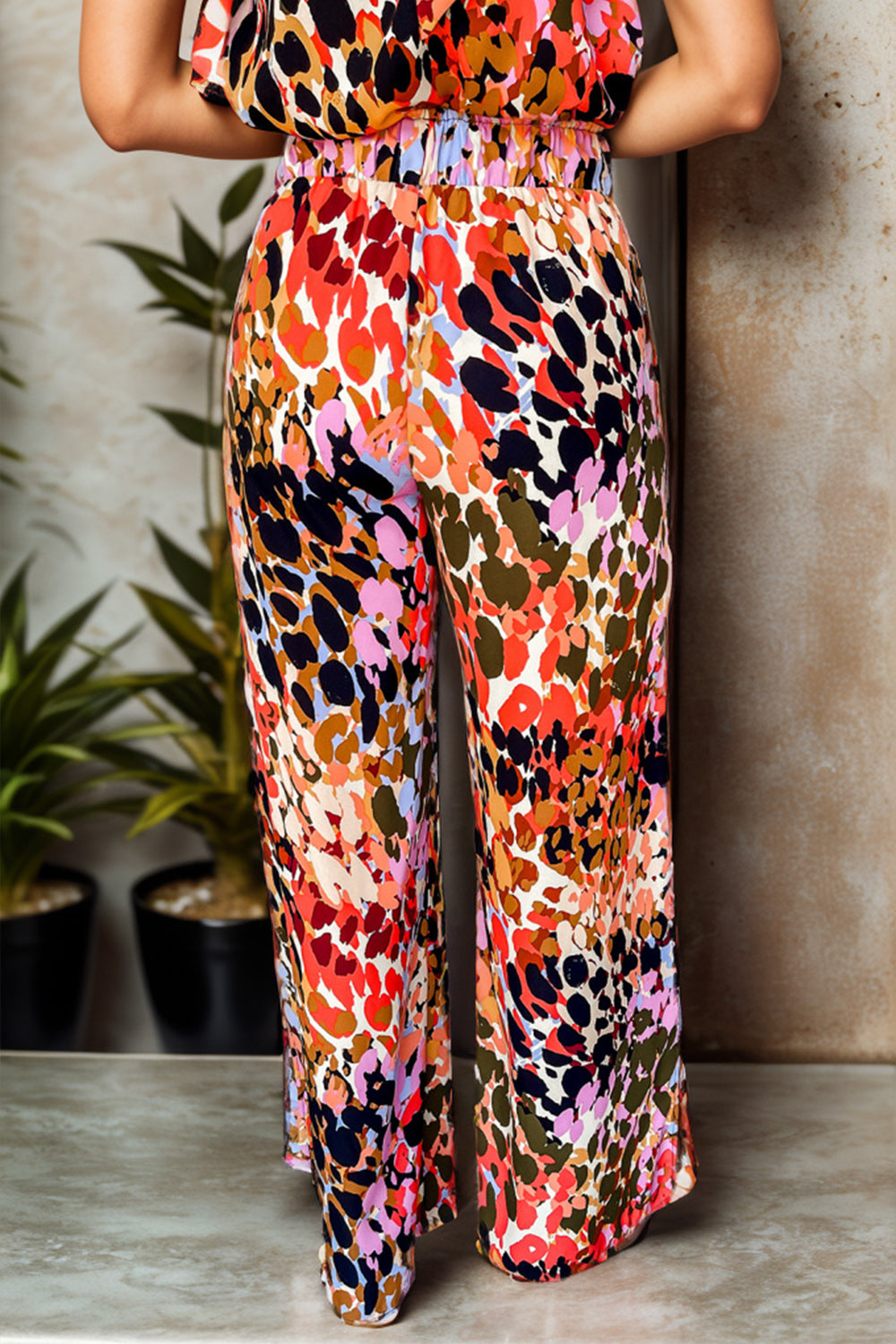 Stacey B's Tied Printed Mock Neck Top and Pants Set