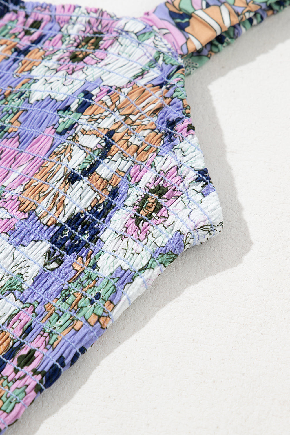 Stacey B's Purple Floral Print Smocked High Waist Square Neck Jumpsuit
