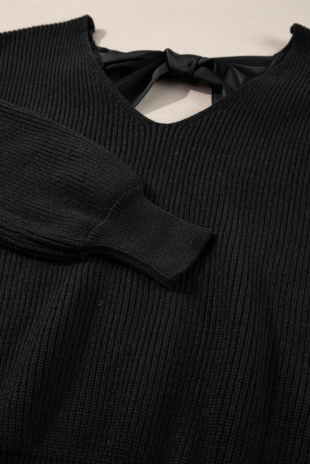 Stacey B's Black Lantern Sleeve V Neck Knot Back Sweater