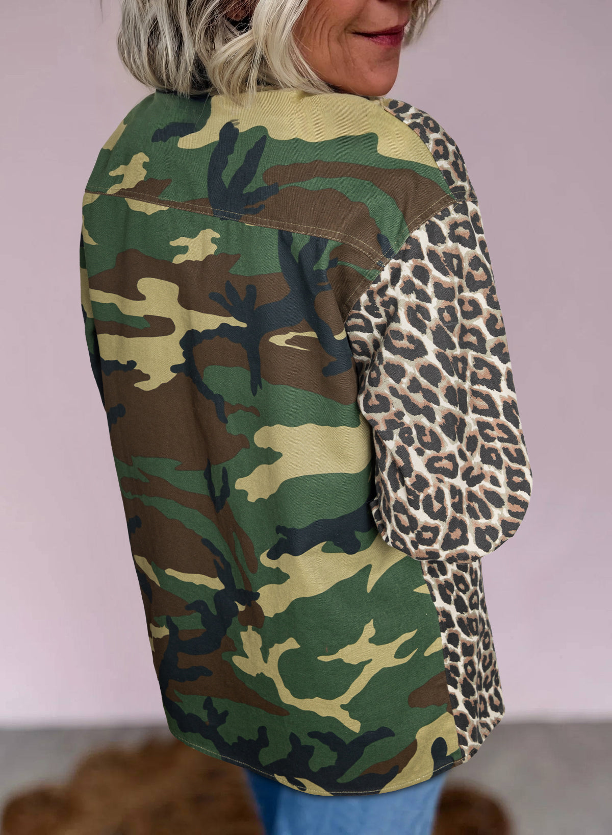 Stacey B's Brown Leopard Camo Patchwork Oversize Shacket