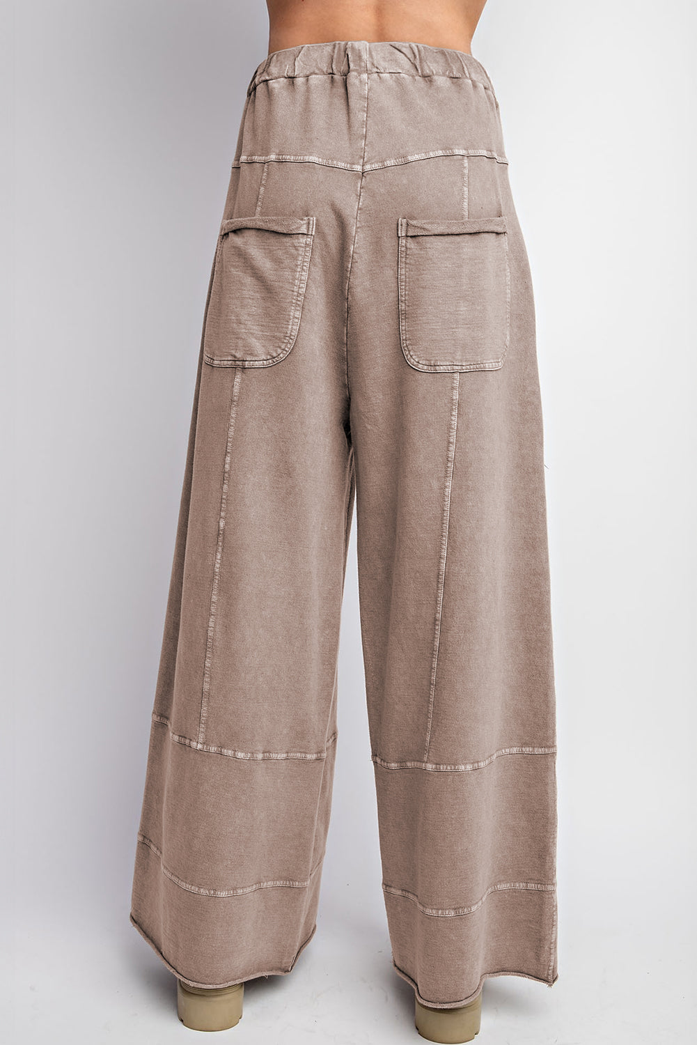 Stacey B's Smoke Gray Mineral Wash Exposed Seam Drawstring Elastic Waistband Wide Leg Cargo Pants