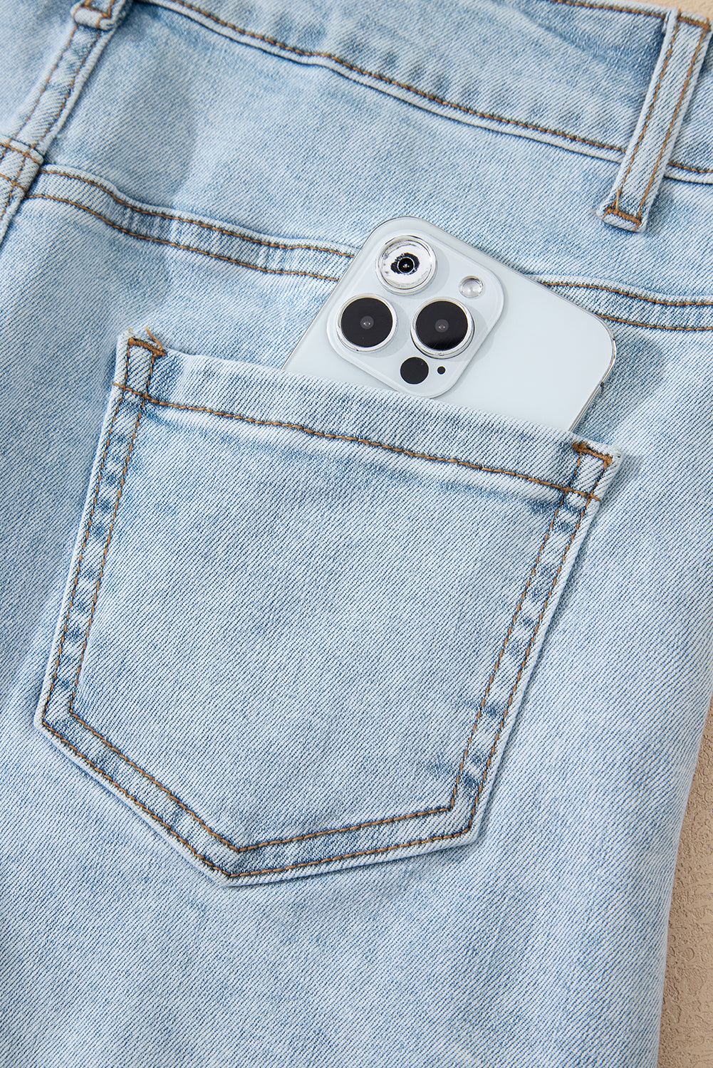 Stacey B's Beau Blue High Rise Distressed Raw Hem Denim Shorts