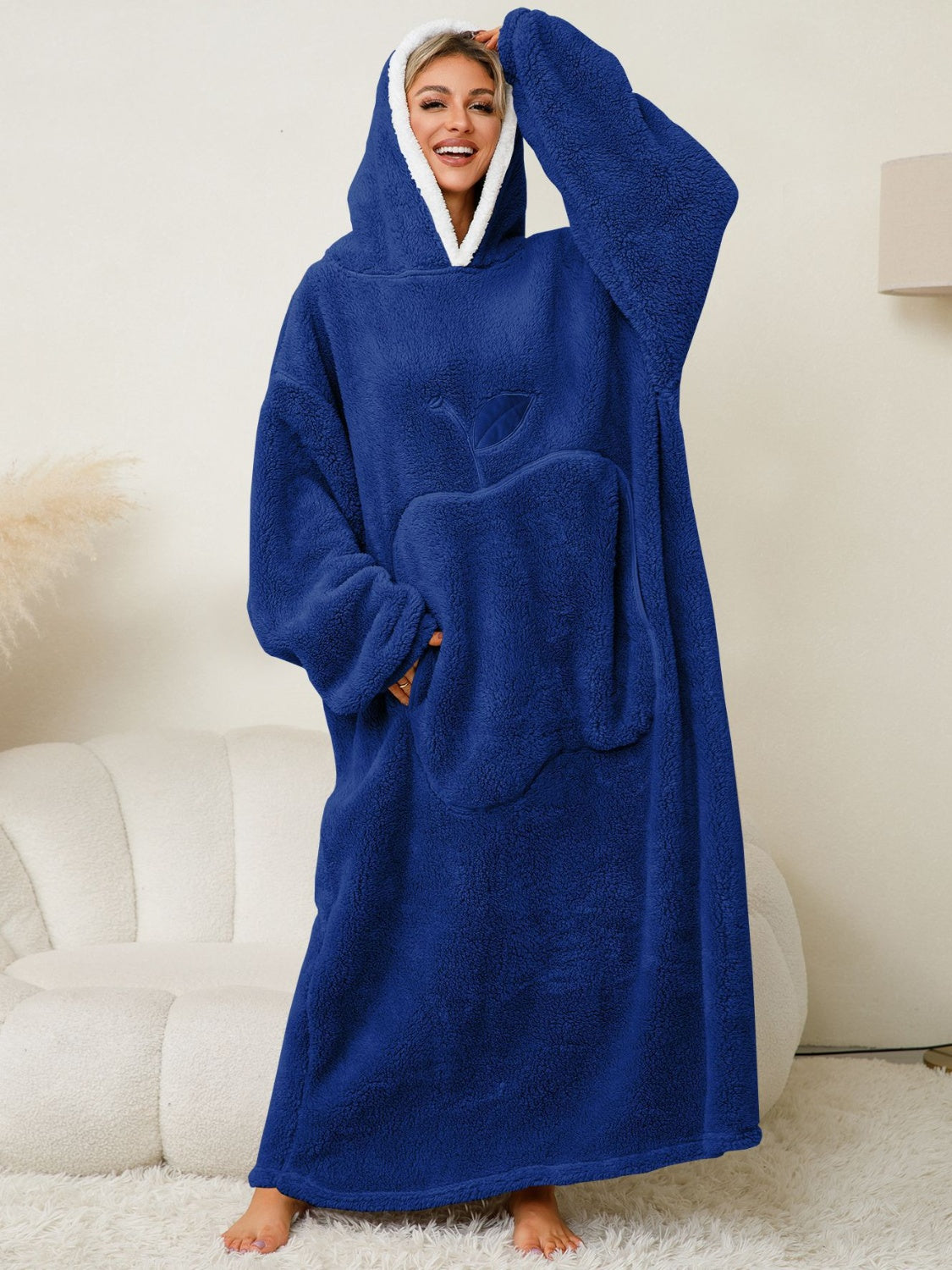 Stacey B's Pocketed Contrast Long Sleeve Hooded Lounge Dress