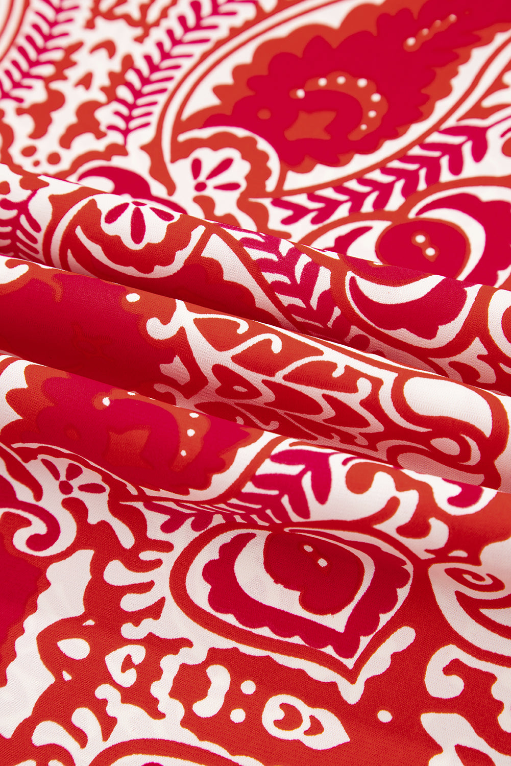 Stacey B's Red Paisley Printed Buttoned High Waist Straight Leg Pants