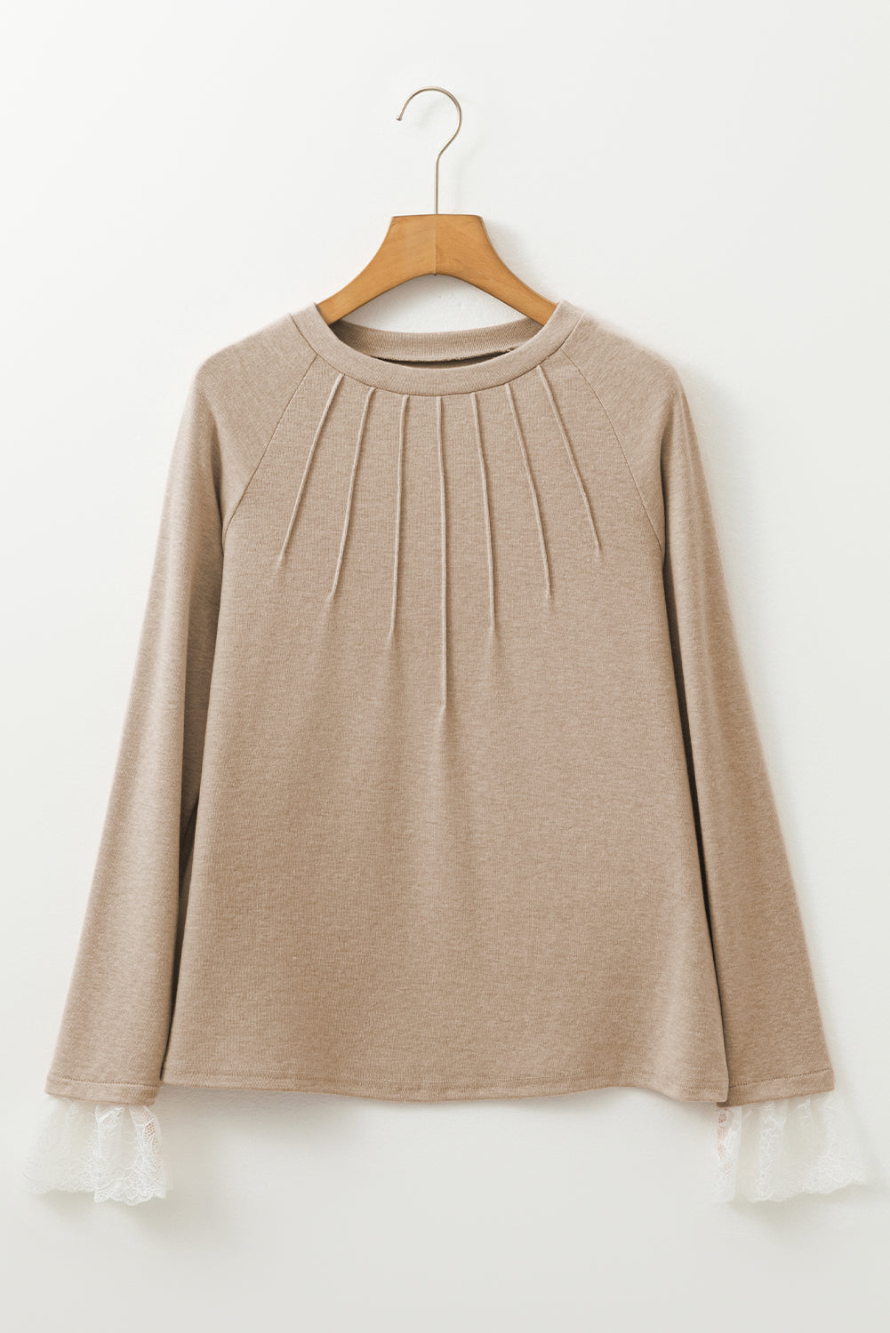 Stacey B's Parchment Seam Detail Lace Contrast Cuffs Raglan Sleeve Top
